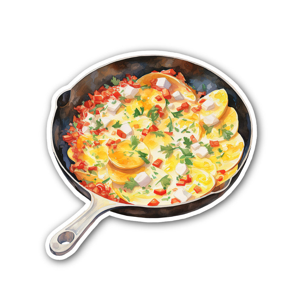 cute Pan With Egg Omelette Sticker, Waterproof Vinyl Decal Sticker Indoor Or Outdoor 2 (Pieces) 3" and 5"