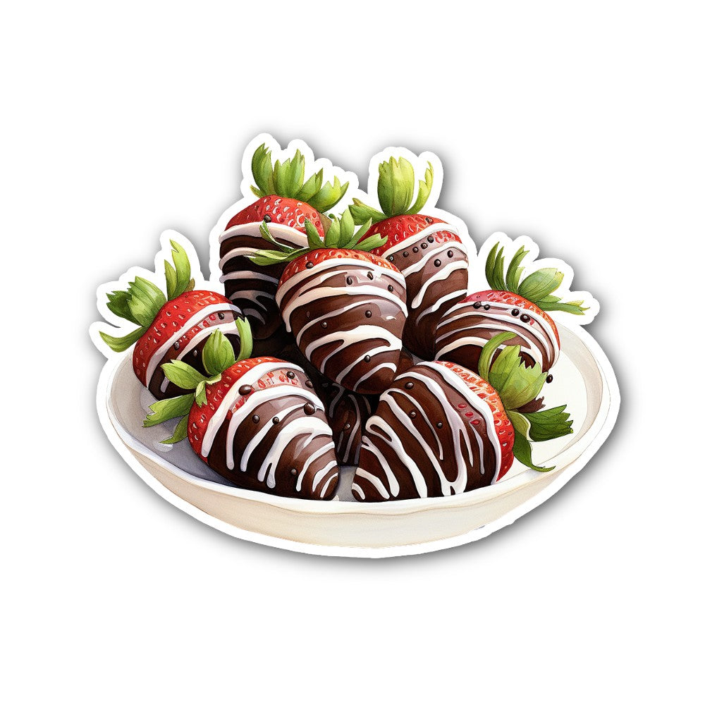 yummy Chocolate Covered Strawberries Tea  Sticker, Waterproof Vinyl Decal Sticker Indoor Or Outdoor 2 (Pieces) 3" and 5"