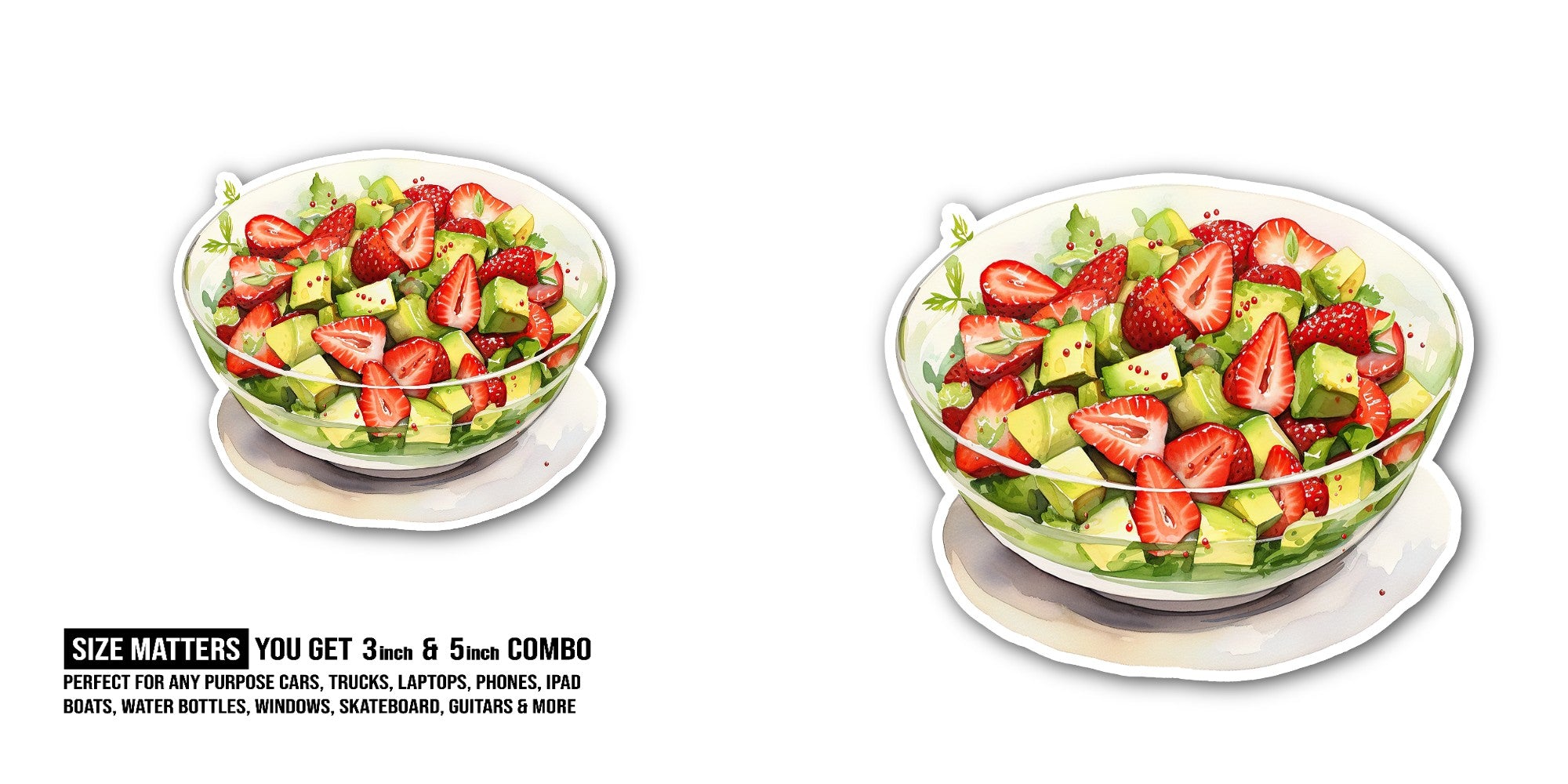 Cute Salad Bowl  Sticker, Waterproof Vinyl Decal Sticker Indoor Or Outdoor 2 (Pieces) 3" and 5"