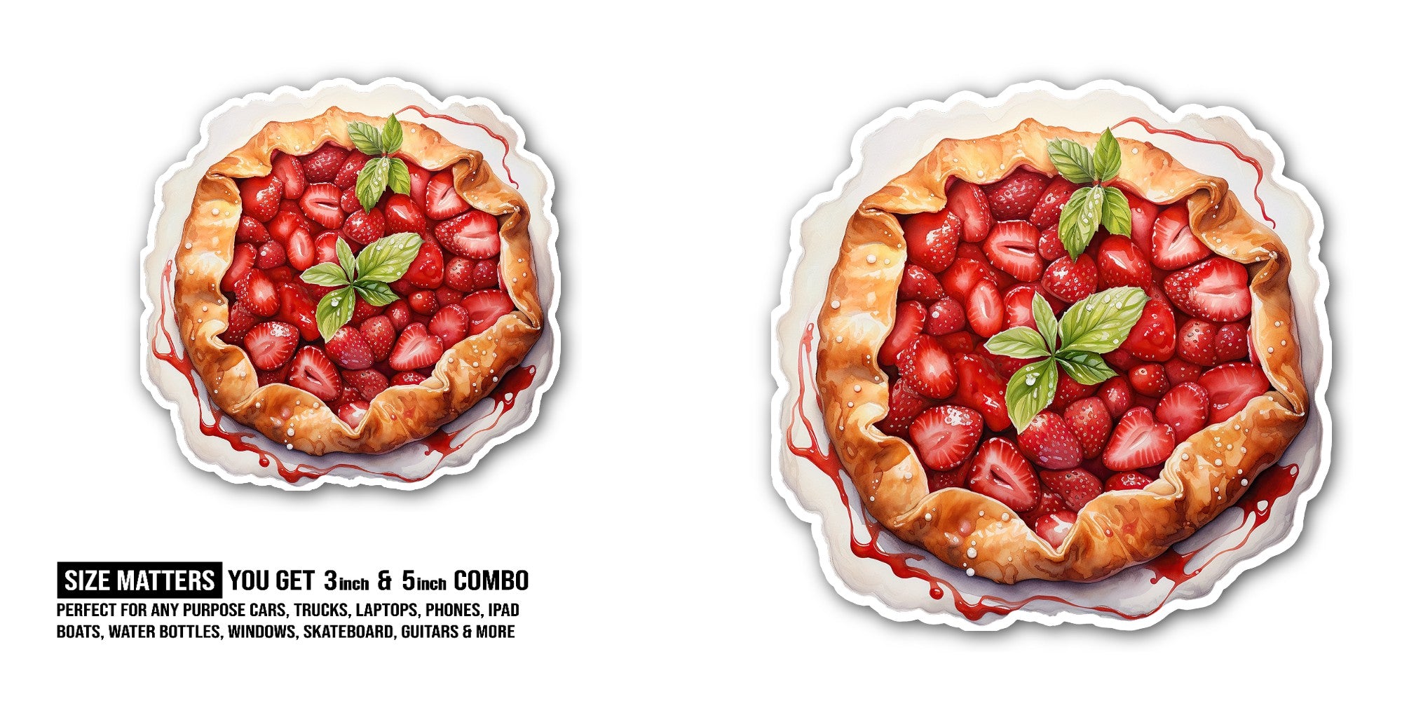 Yummy Cute Strawberry tart   Sticker, Waterproof Vinyl Decal Sticker Indoor Or Outdoor 2 (Pieces) 3" and 5"
