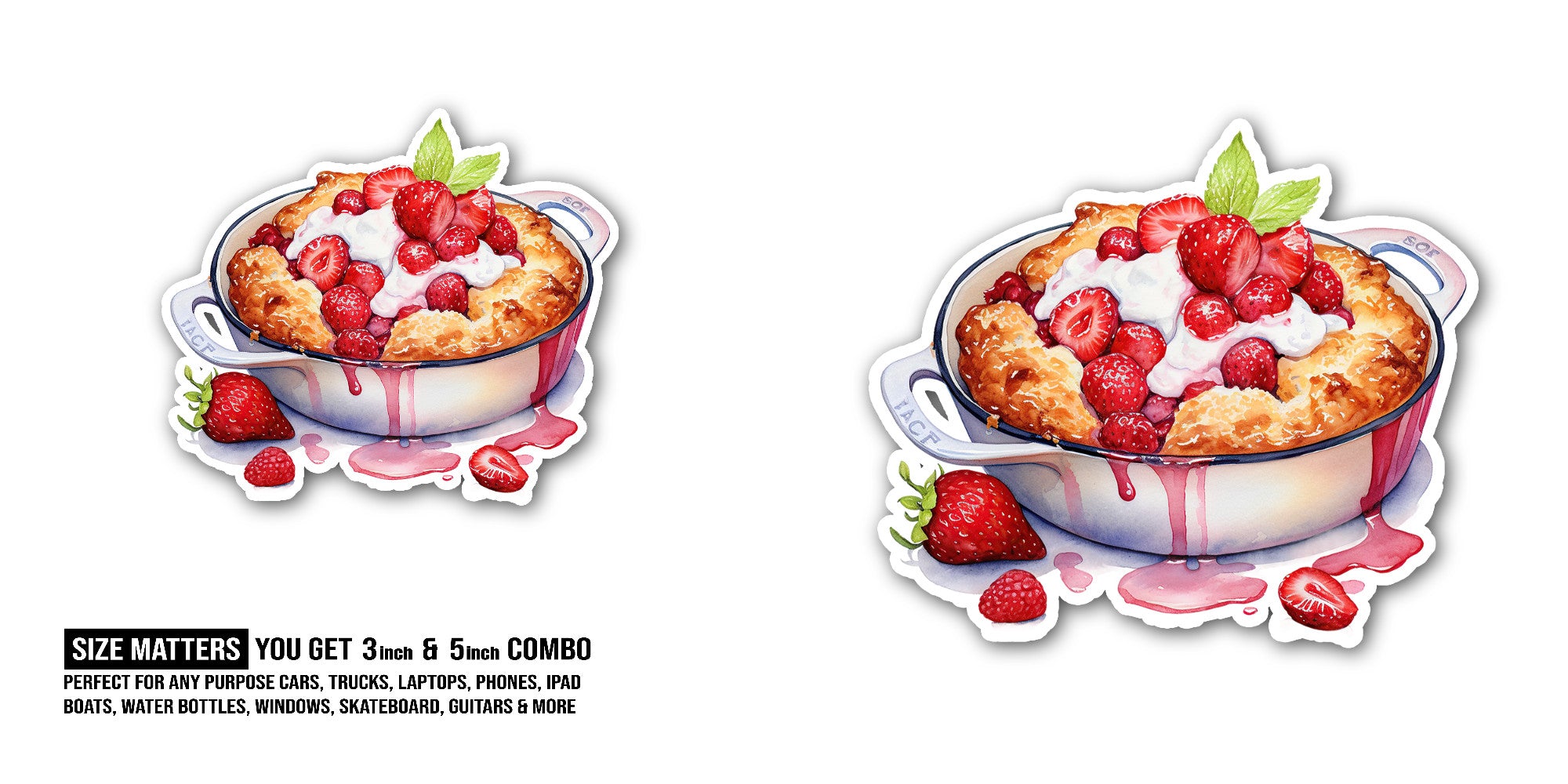 Strawberry Bread Sticker, Waterproof Vinyl Decal Sticker Indoor Or Outdoor 2 (Pieces) 3" and 5"