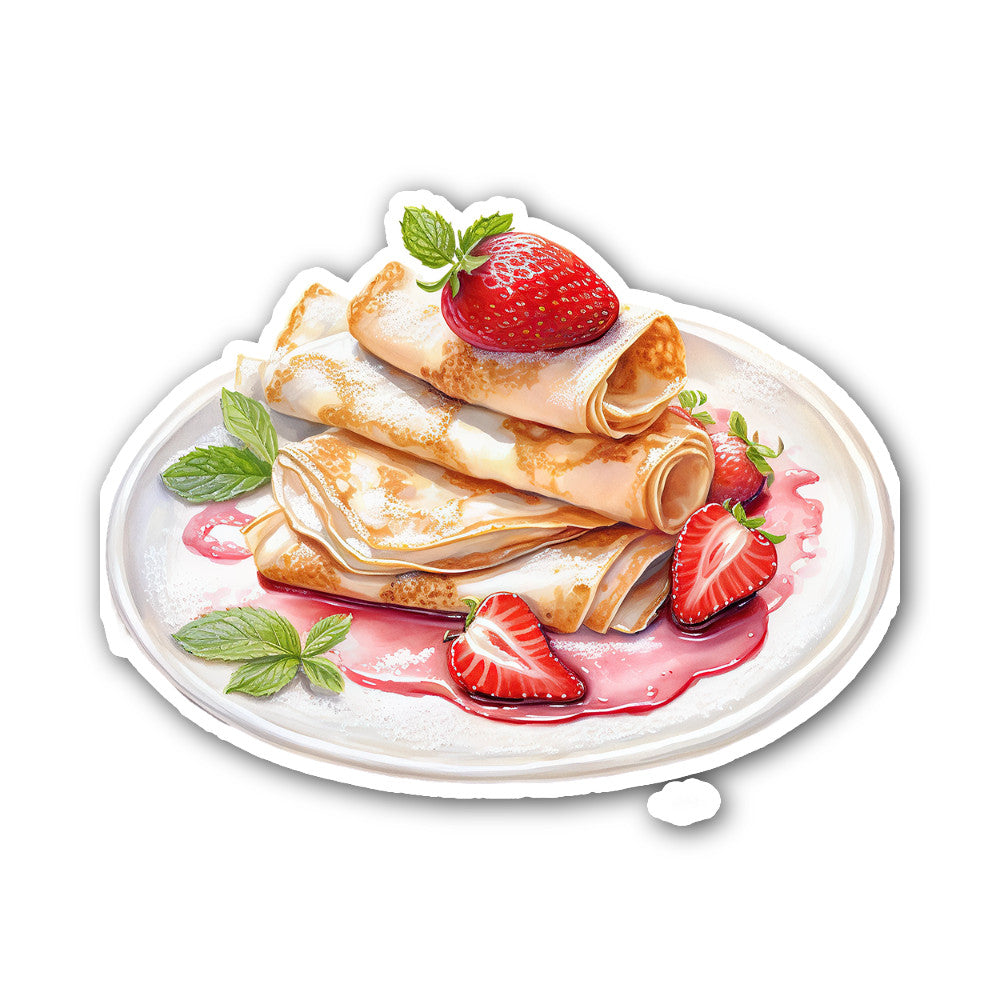 Strawberry Crepes Sticker, Waterproof Vinyl Decal Sticker Indoor Or Outdoor 2 (Pieces) 3" and 5"