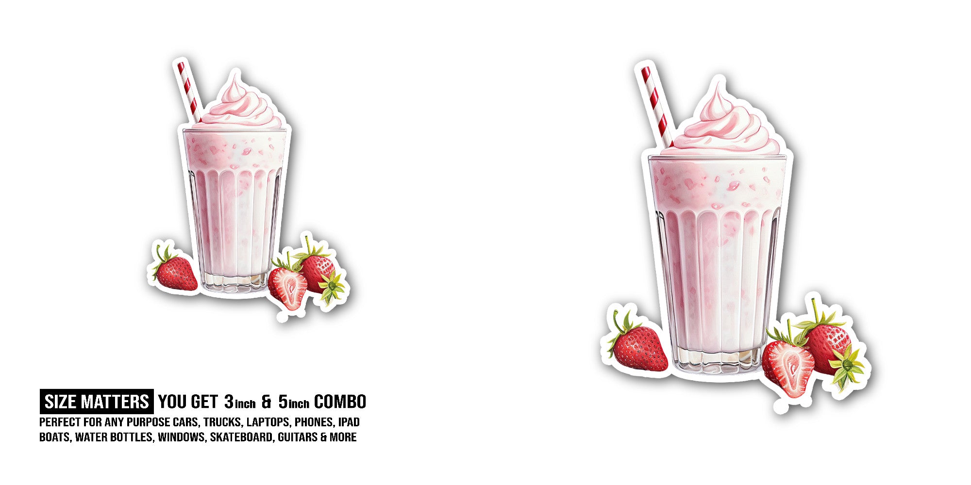 Ice cream with strawberry Drink Sticker, Waterproof Vinyl Decal Sticker Indoor Or Outdoor 2 (Pieces) 3" and 5"