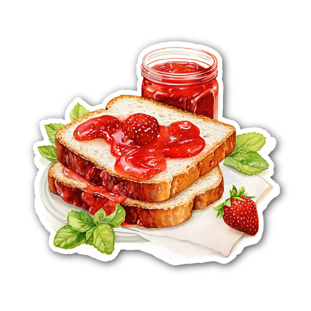 Sliced Bread With Strawberry Jam Sticker, Waterproof Vinyl Decal Sticker Indoor Or Outdoor 2 (Pieces) 3" and 5"