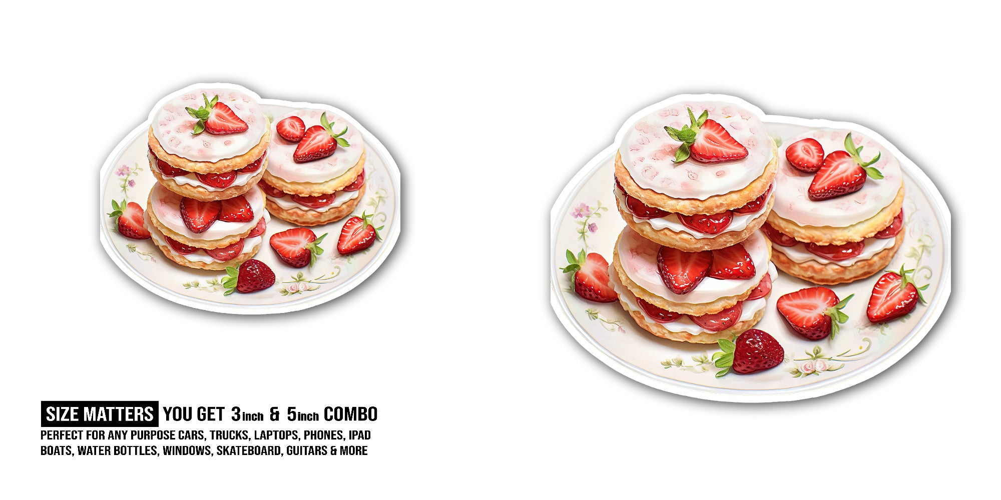 Strawberry shortcake Sticker, Waterproof Vinyl Decal Sticker Indoor Or Outdoor 2 (Pieces) 3" and 5"