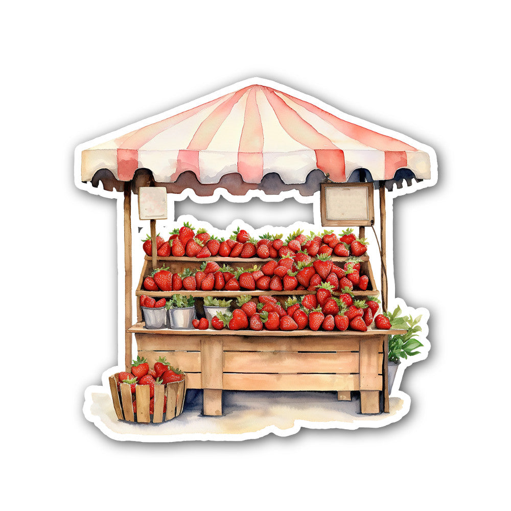 Strawberry stall Sticker, Waterproof Vinyl Decal Sticker Indoor Or Outdoor 2 (Pieces) 3" and 5"