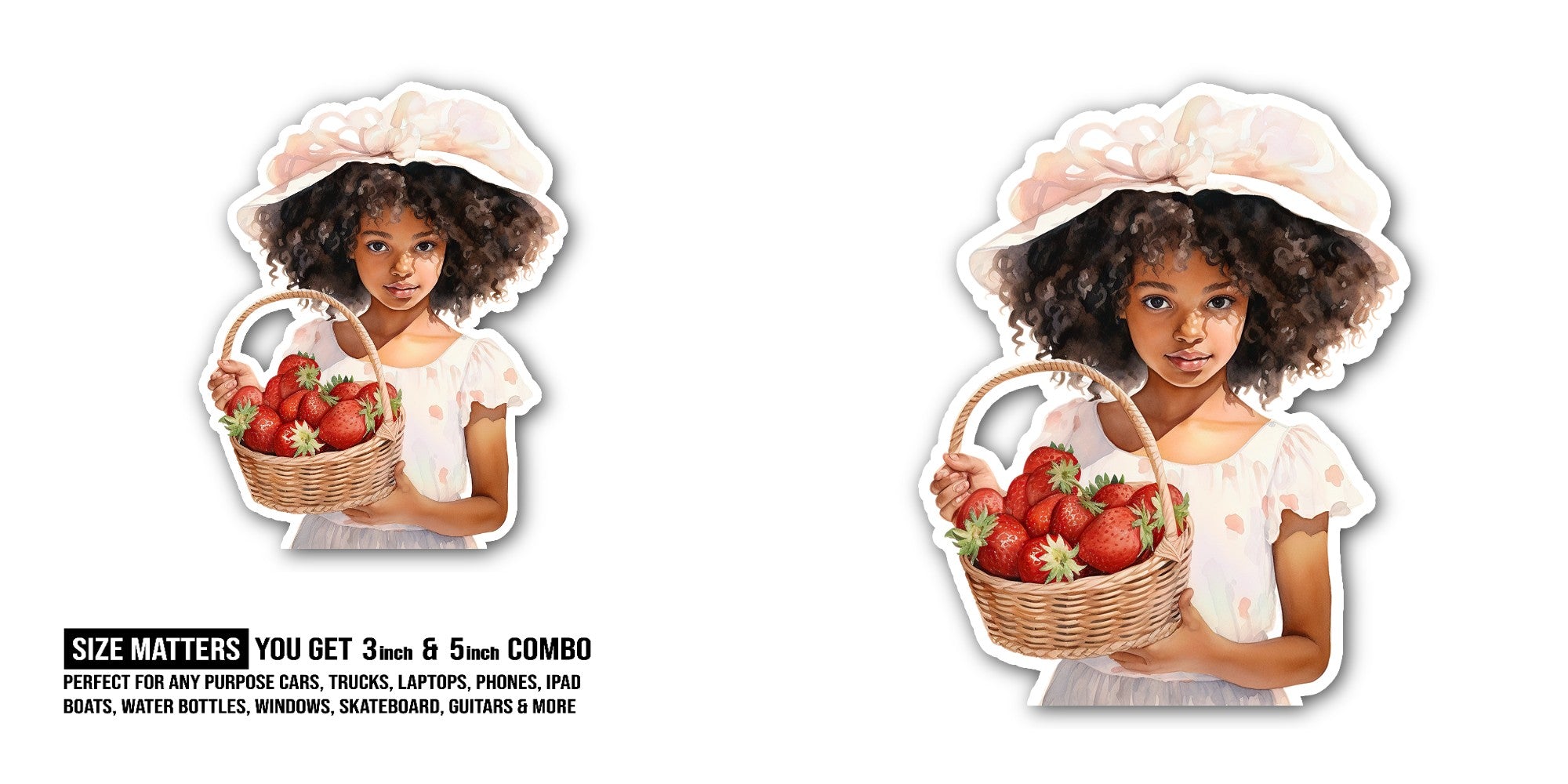 Strawberry girl Sticker, Waterproof Vinyl Decal Sticker Indoor Or Outdoor 2 (Pieces) 3" and 5"