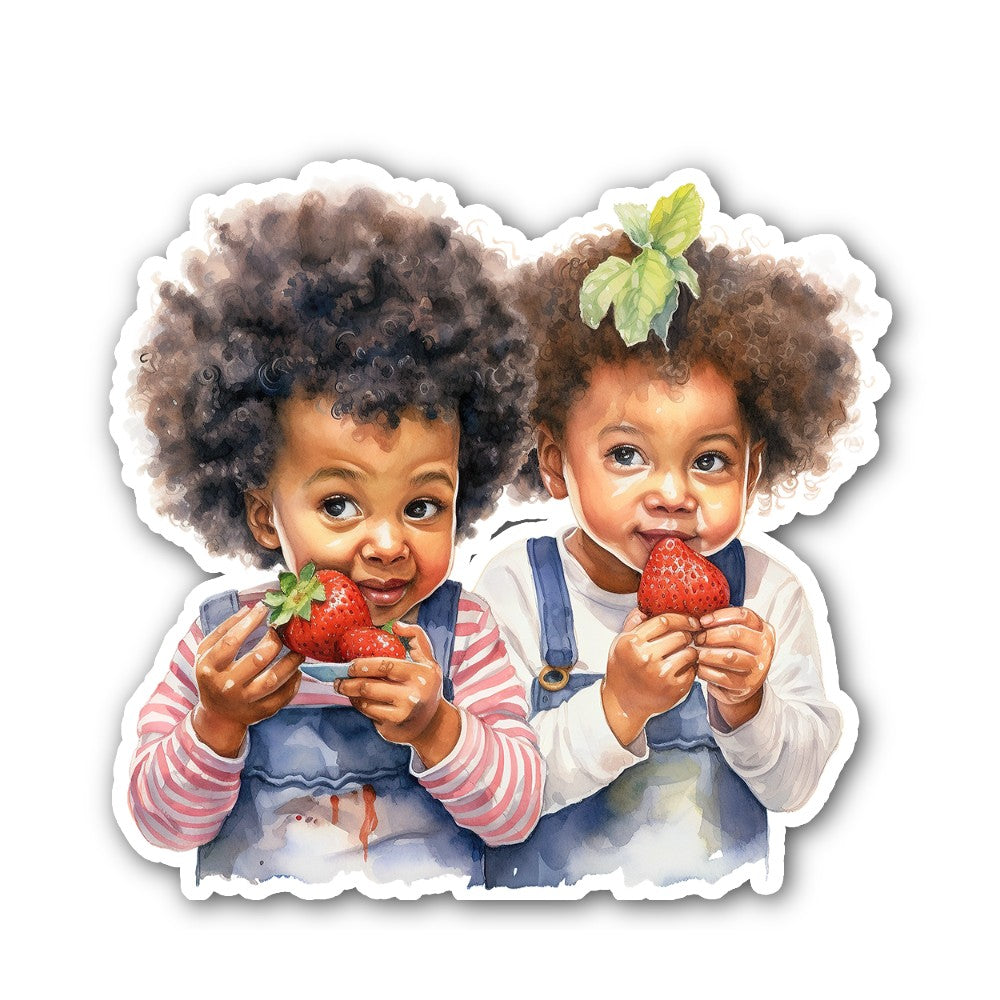 Little Strawberry Eaters Sticker, Waterproof Vinyl Decal Sticker Indoor Or Outdoor 2 (Pieces) 3" and 5"