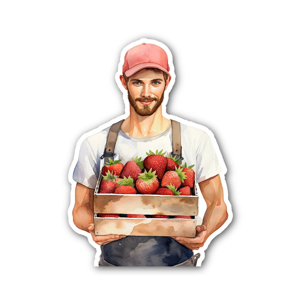 Strawberry Farmer Sticker, Waterproof Vinyl Decal Sticker Indoor Or Outdoor 2 (Pieces) 3" and 5"
