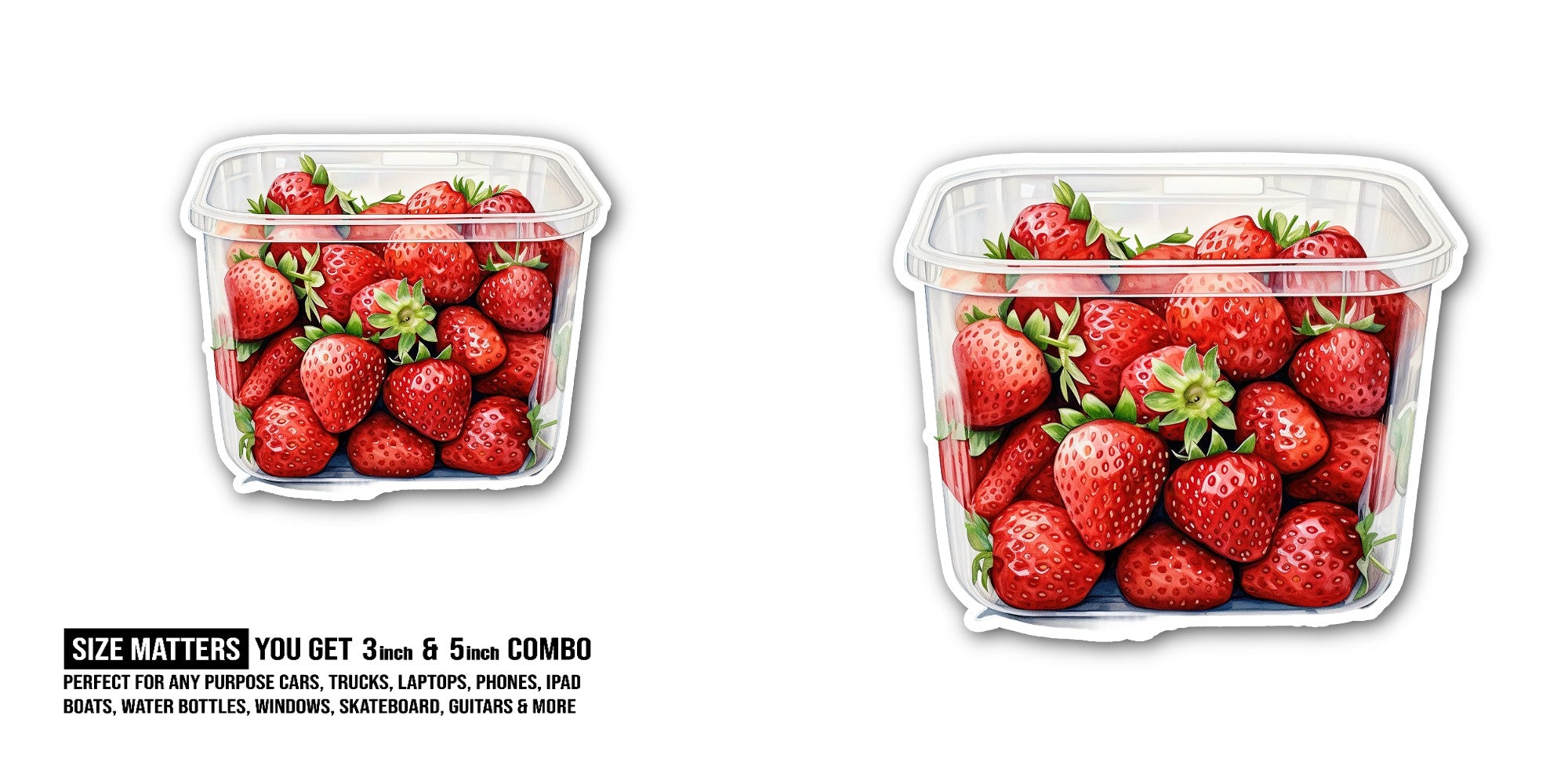 Strawberry Box Sticker, Waterproof Vinyl Decal Sticker Indoor Or Outdoor 2 (Pieces) 3" and 5"