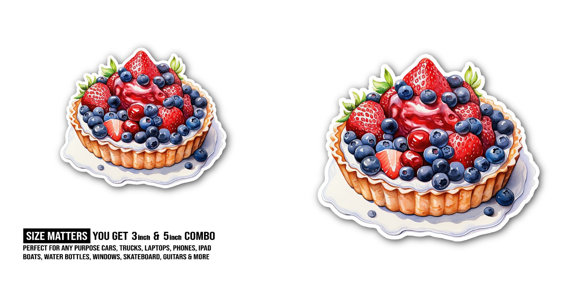 Delicious Berry Pie Sticker, Waterproof Vinyl Decal Sticker Indoor Or Outdoor 2 (Pieces) 3" and 5"