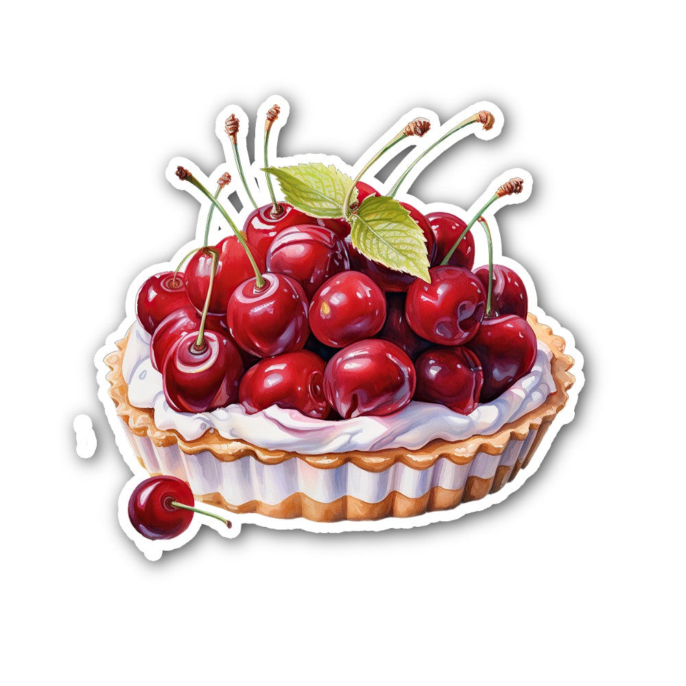 Cherry Tart Sticker, Waterproof Vinyl Decal Sticker Indoor Or Outdoor 2 (Pieces) 3" and 5"