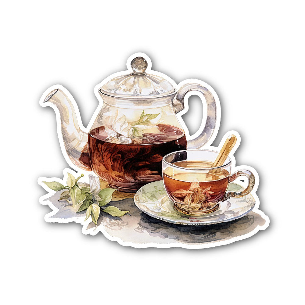 Teapot & Cup Sticker, Waterproof Vinyl Decal Sticker Indoor Or Outdoor 2 (Pieces) 3" and 5"