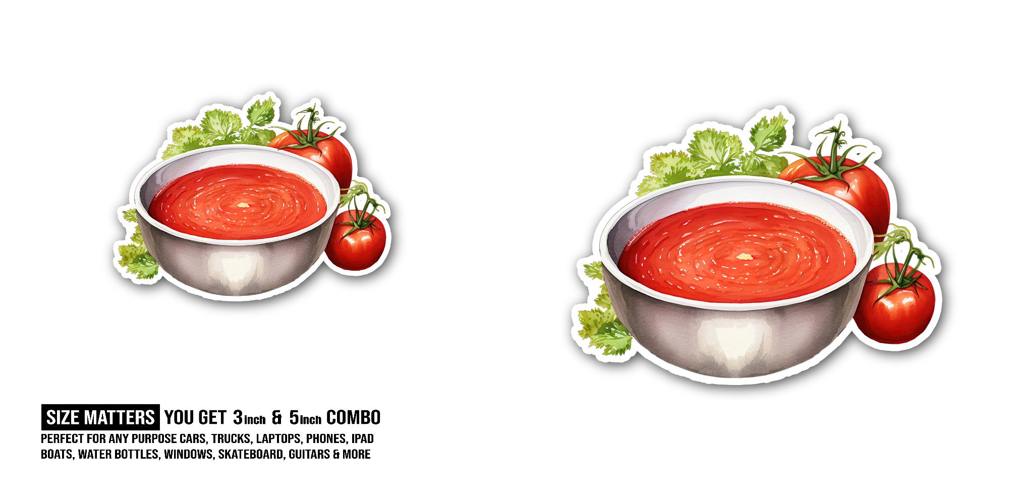 Delicious Tomato Basil Sauce Sticker, Waterproof Vinyl Decal Sticker Indoor Or Outdoor 2 (Pieces) 3" and 5"