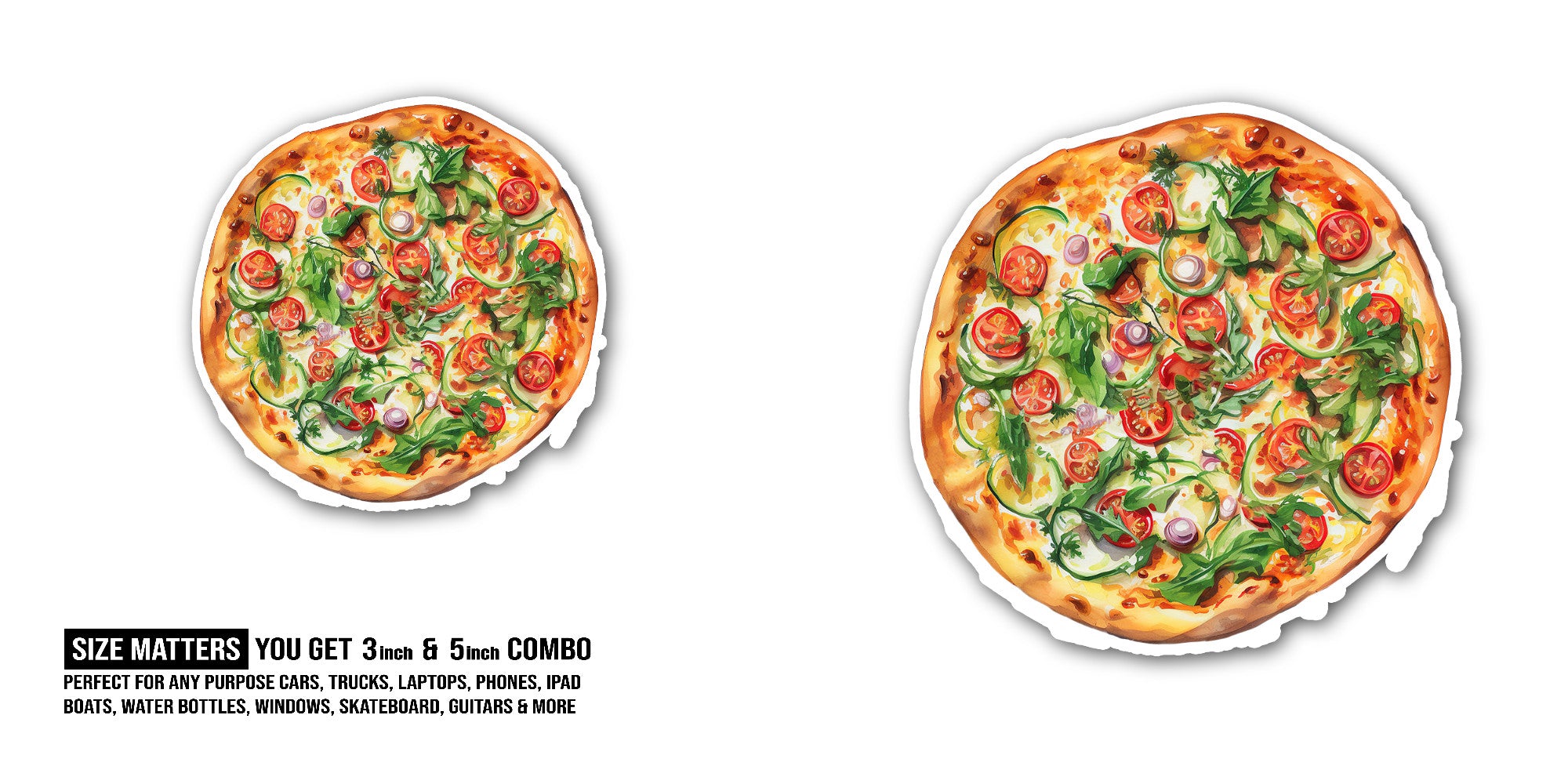 Pizza Margherita Sticker, Waterproof Vinyl Decal Sticker Indoor Or Outdoor 2 (Pieces) 3" and 5"
