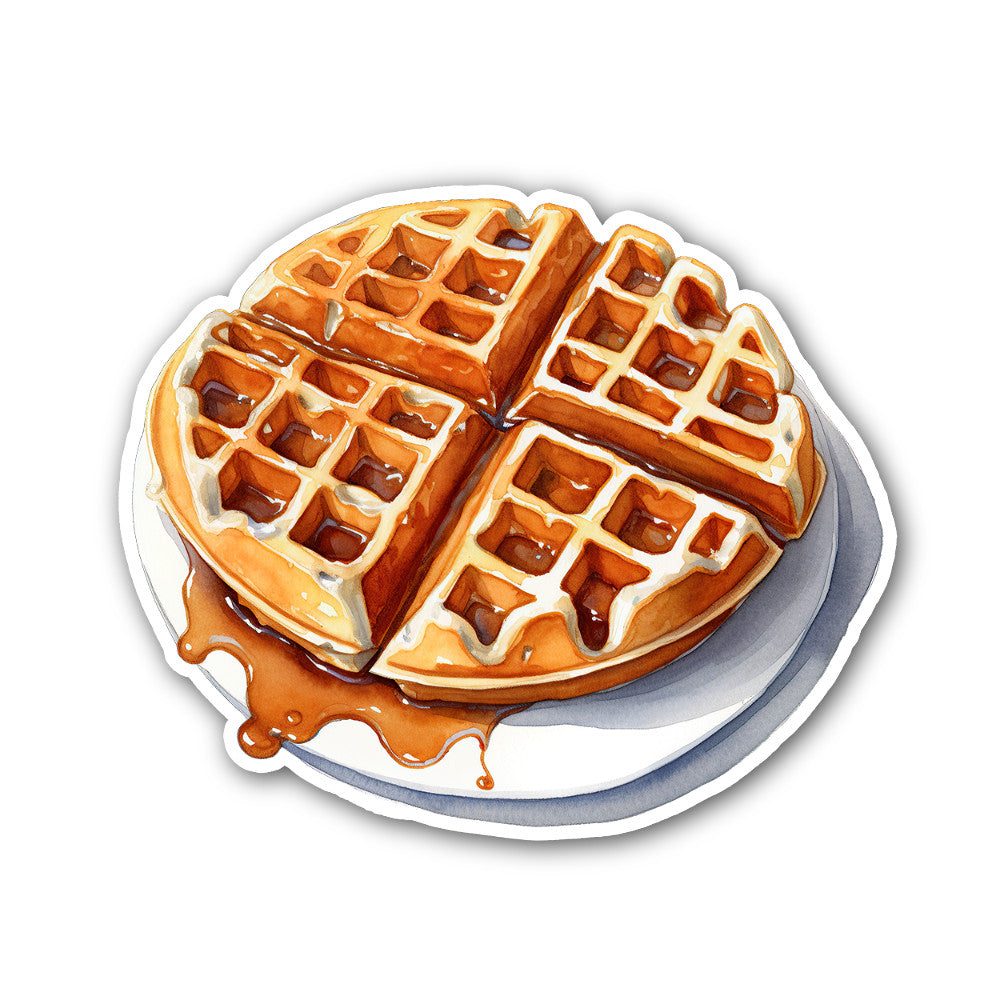 Yummy Cute Waffle Sticker, Waterproof Vinyl Decal Sticker Indoor Or Outdoor 2 (Pieces) 3" and 5"