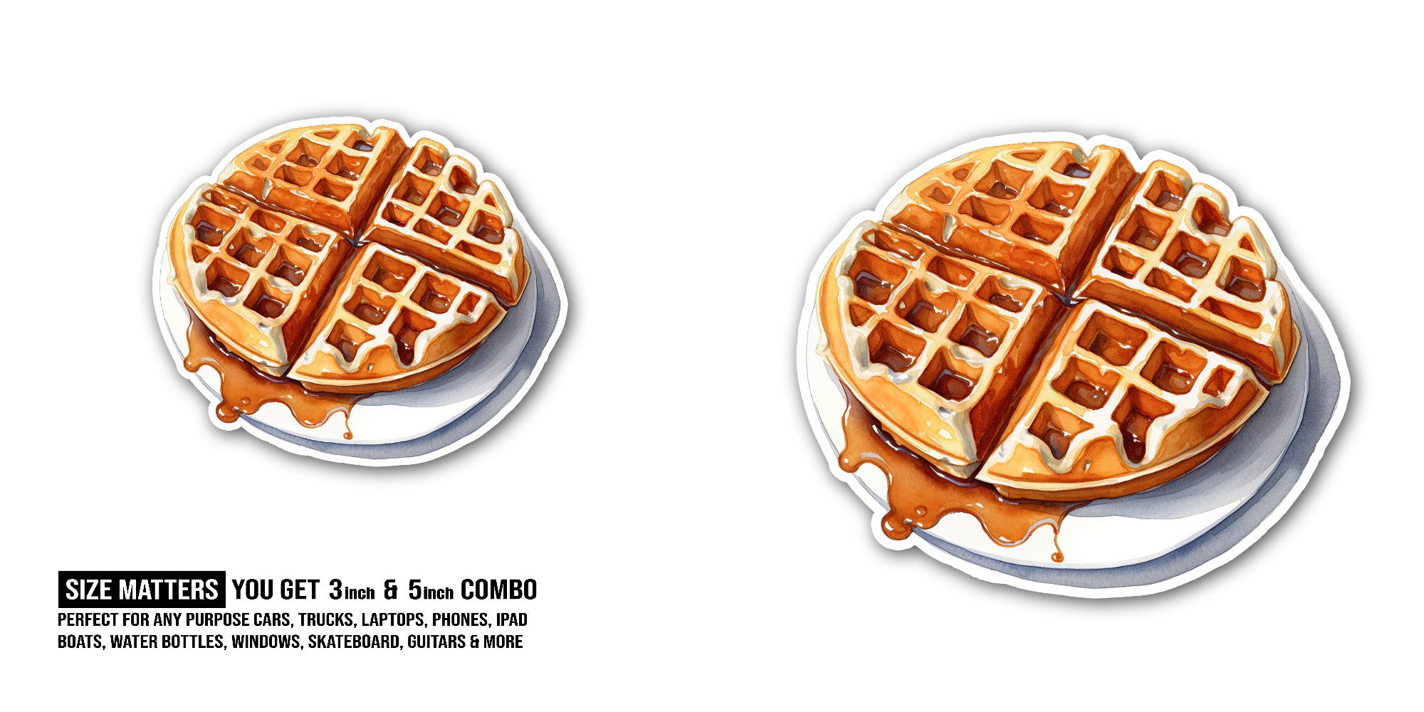 Yummy Cute Waffle Sticker, Waterproof Vinyl Decal Sticker Indoor Or Outdoor 2 (Pieces) 3" and 5"