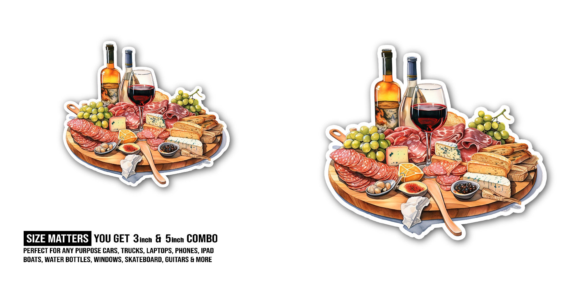 Beautiful Charcuterie Board Sticker, Waterproof Vinyl Decal Sticker Indoor Or Outdoor 2 (Pieces) 3" and 5"
