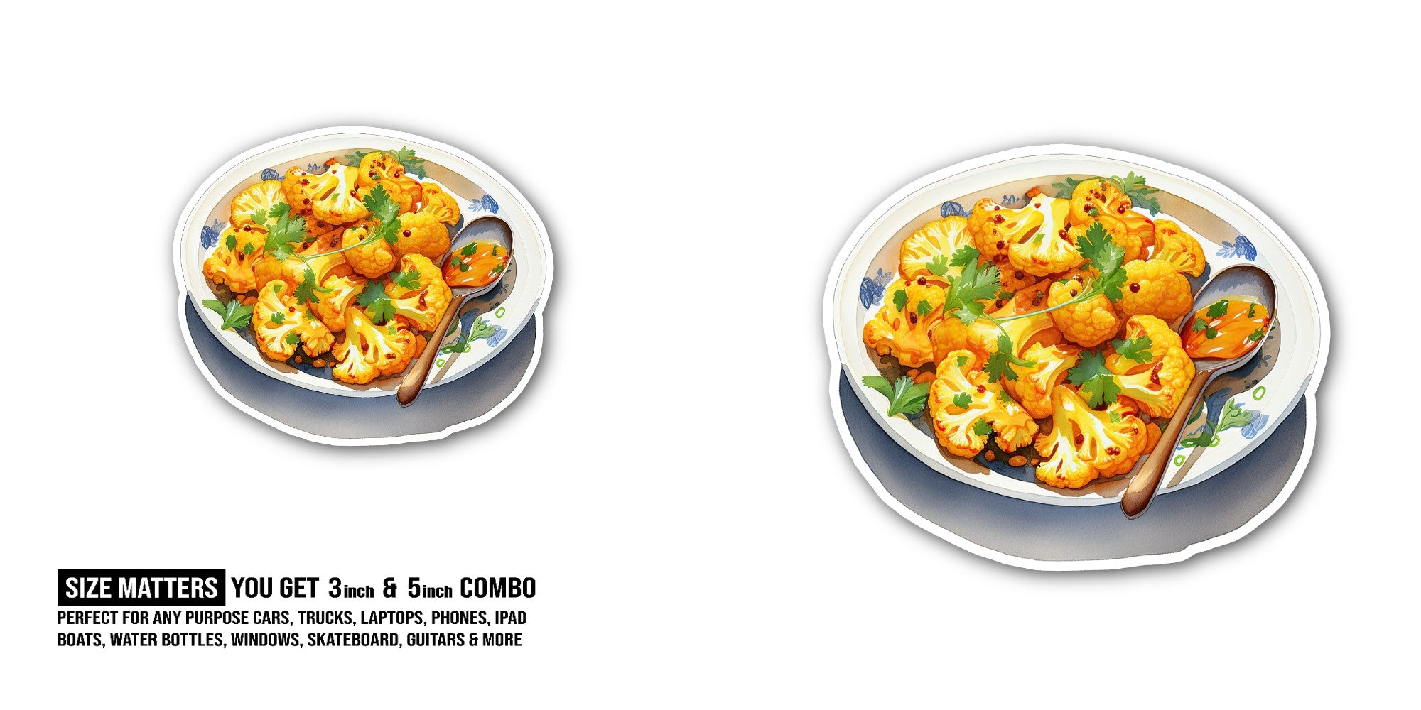 Roasted cauliflower florets Sticker, Waterproof Vinyl Decal Sticker Indoor Or Outdoor 2 (Pieces) 3" and 5"