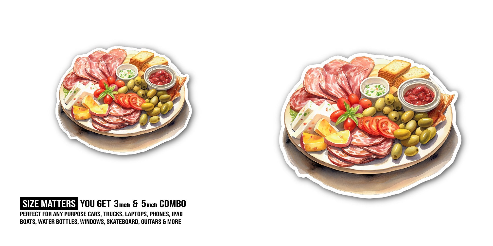 Assortment of cured meats Sticker, Waterproof Vinyl Decal Sticker Indoor Or Outdoor 2 (Pieces) 3" and 5"
