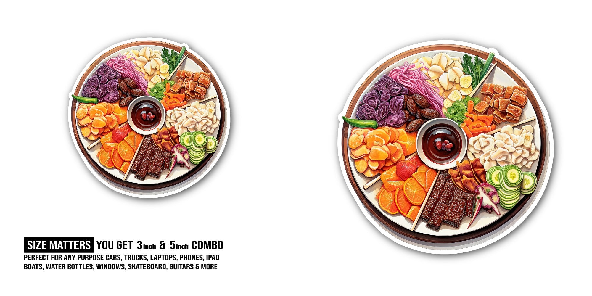 Vietnamese food platter Sticker, Waterproof Vinyl Decal Sticker Indoor Or Outdoor 2 (Pieces) 3" and 5"