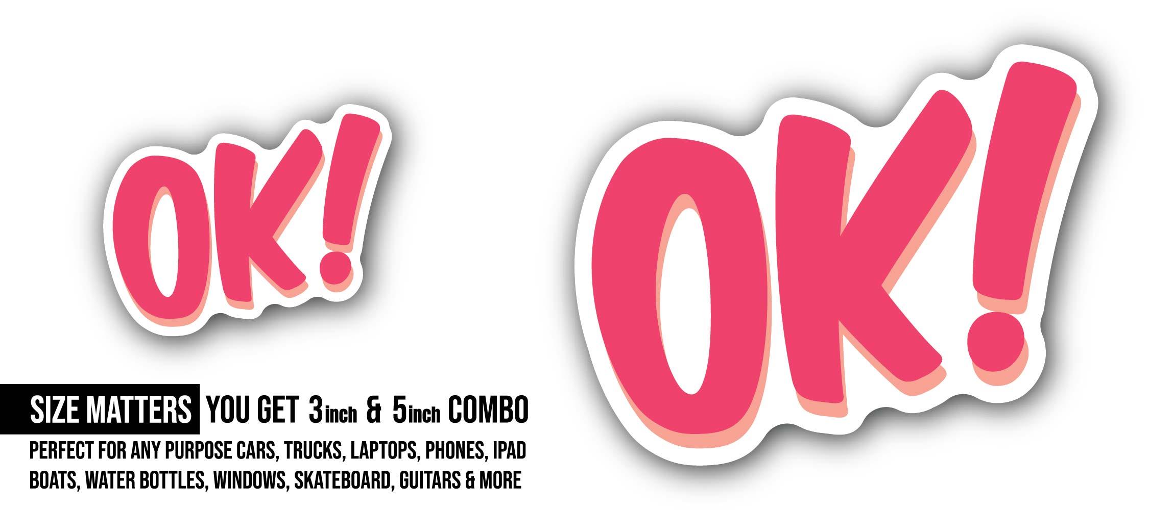 Ok Text Message Sticker, Waterproof Vinyl Decal Sticker Indoor Or Outdoor 2 (Pieces) 3" and 5"