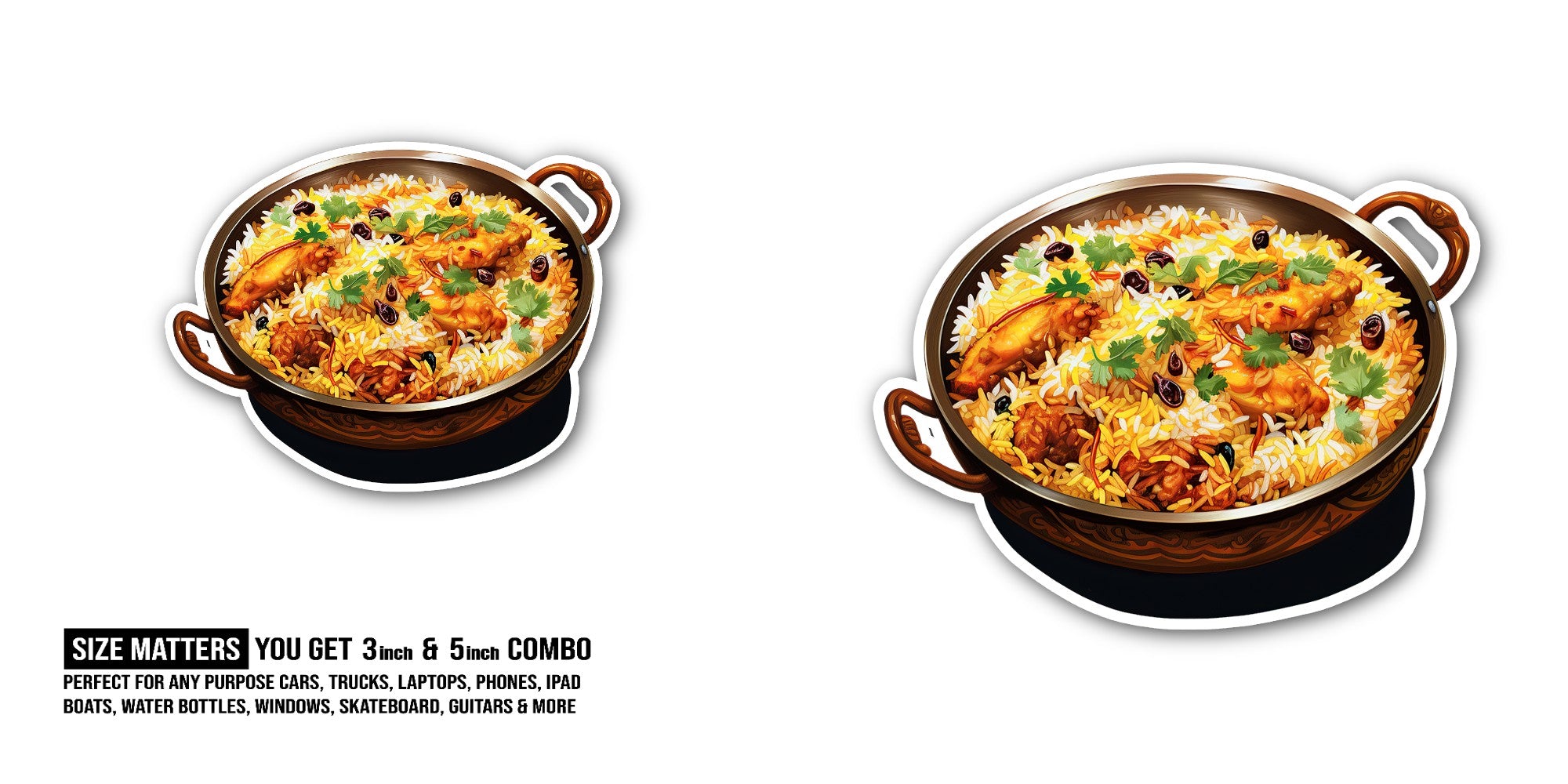 Asian rice dish Sticker, Waterproof Vinyl Decal Sticker Indoor Or Outdoor 2 (Pieces) 3" and 5"