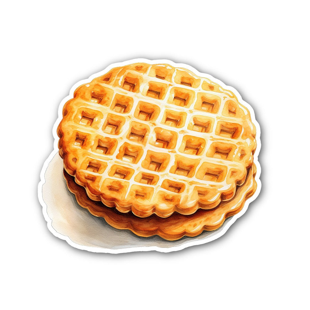A waffle Sticker, Waterproof Vinyl Decal Sticker Indoor Or Outdoor 2 (Pieces) 3" and 5"