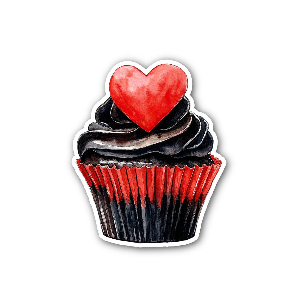 Cupcake decorated with a heart Sticker, Waterproof Vinyl Decal Sticker Indoor Or Outdoor 2 (Pieces) 3" and 5"
