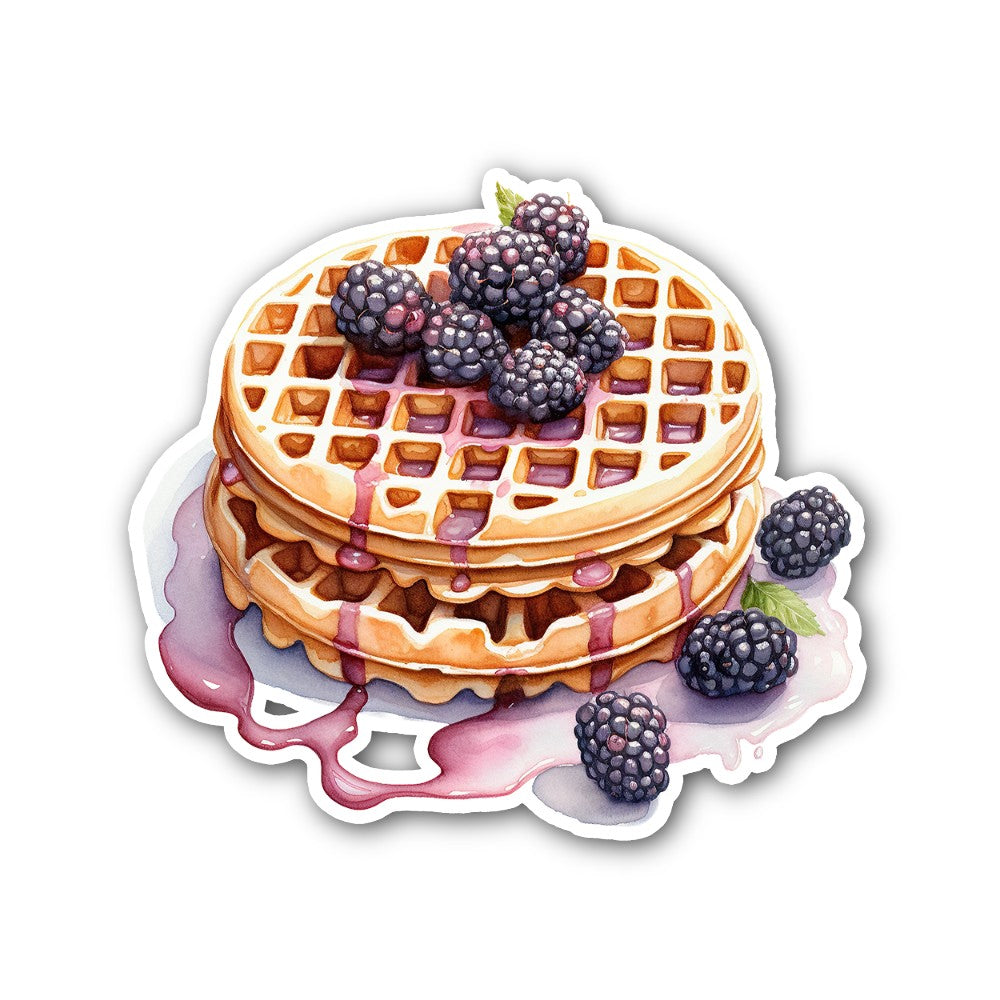 Waffles topped with fresh blackberries Sticker, Waterproof Vinyl Decal Sticker Indoor Or Outdoor 2 (Pieces) 3" and 5"