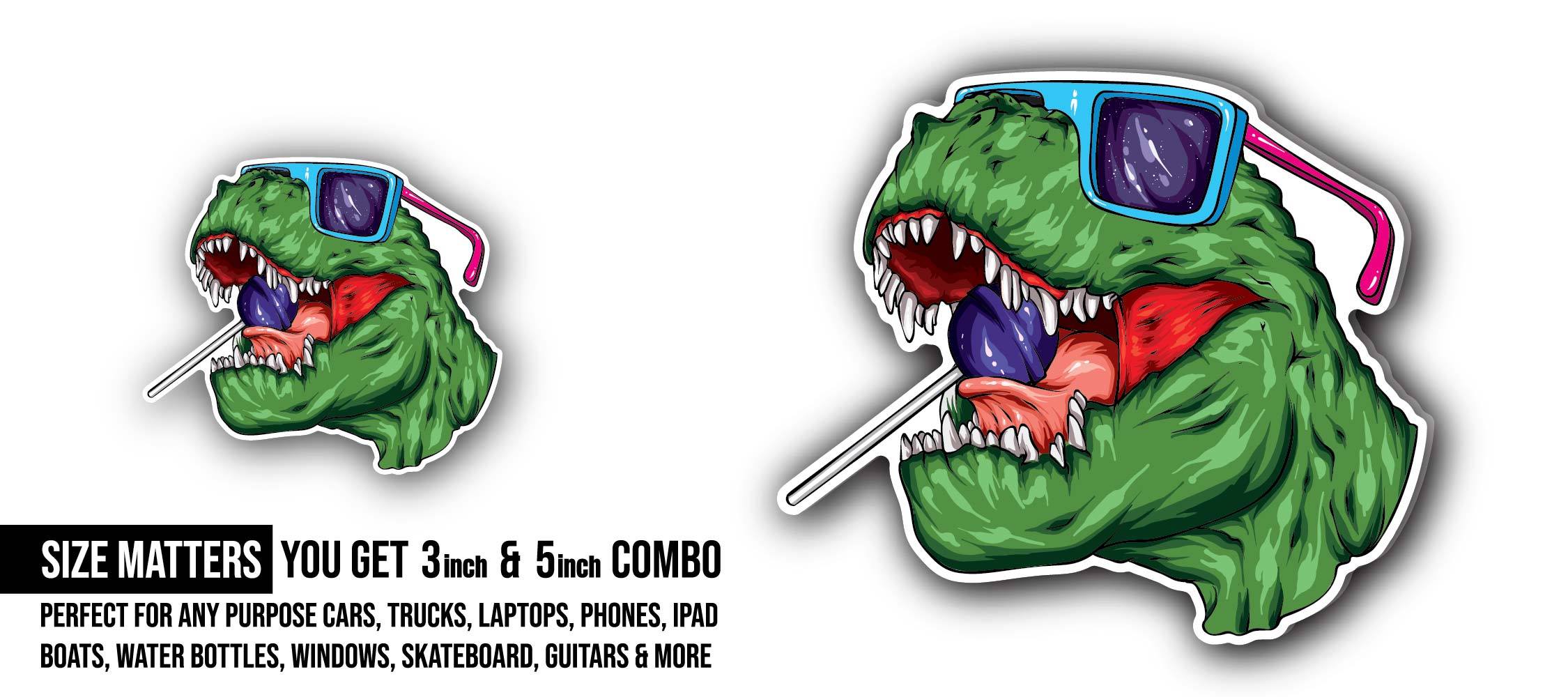Beautiful Stylish Dinosaur Sticker, Waterproof Vinyl Decal Sticker Indoor Or Outdoor 2 (Pieces) 3" and 5"