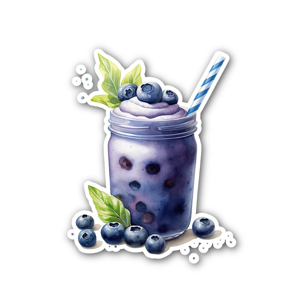 A blueberry milkshake Sticker, Waterproof Vinyl Decal Sticker Indoor Or Outdoor 2 (Pieces) 3" and 5"
