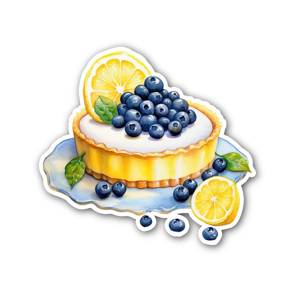 A lemon blueberry tart Sticker, Waterproof Vinyl Decal Sticker Indoor Or Outdoor 2 (Pieces) 3" and 5"