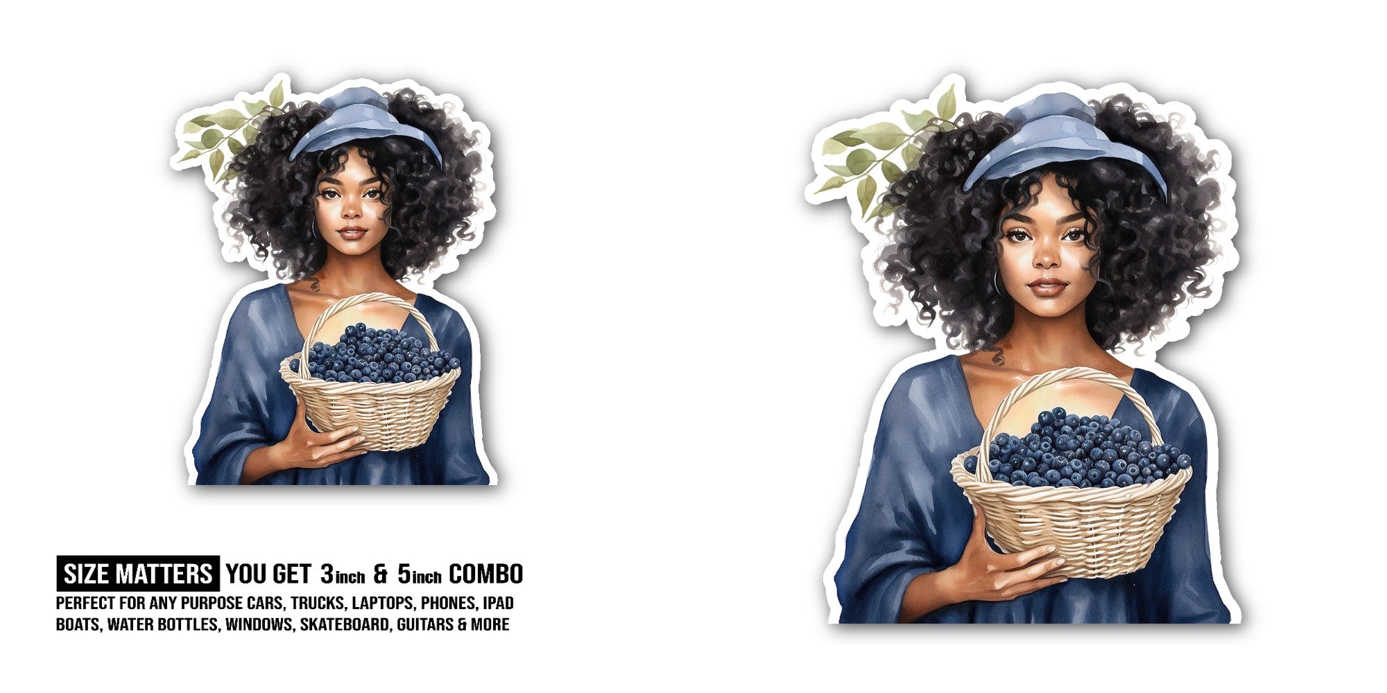 Holding a basket  Sticker, Waterproof Vinyl Decal Sticker Indoor Or Outdoor 2 (Pieces) 3" and 5"