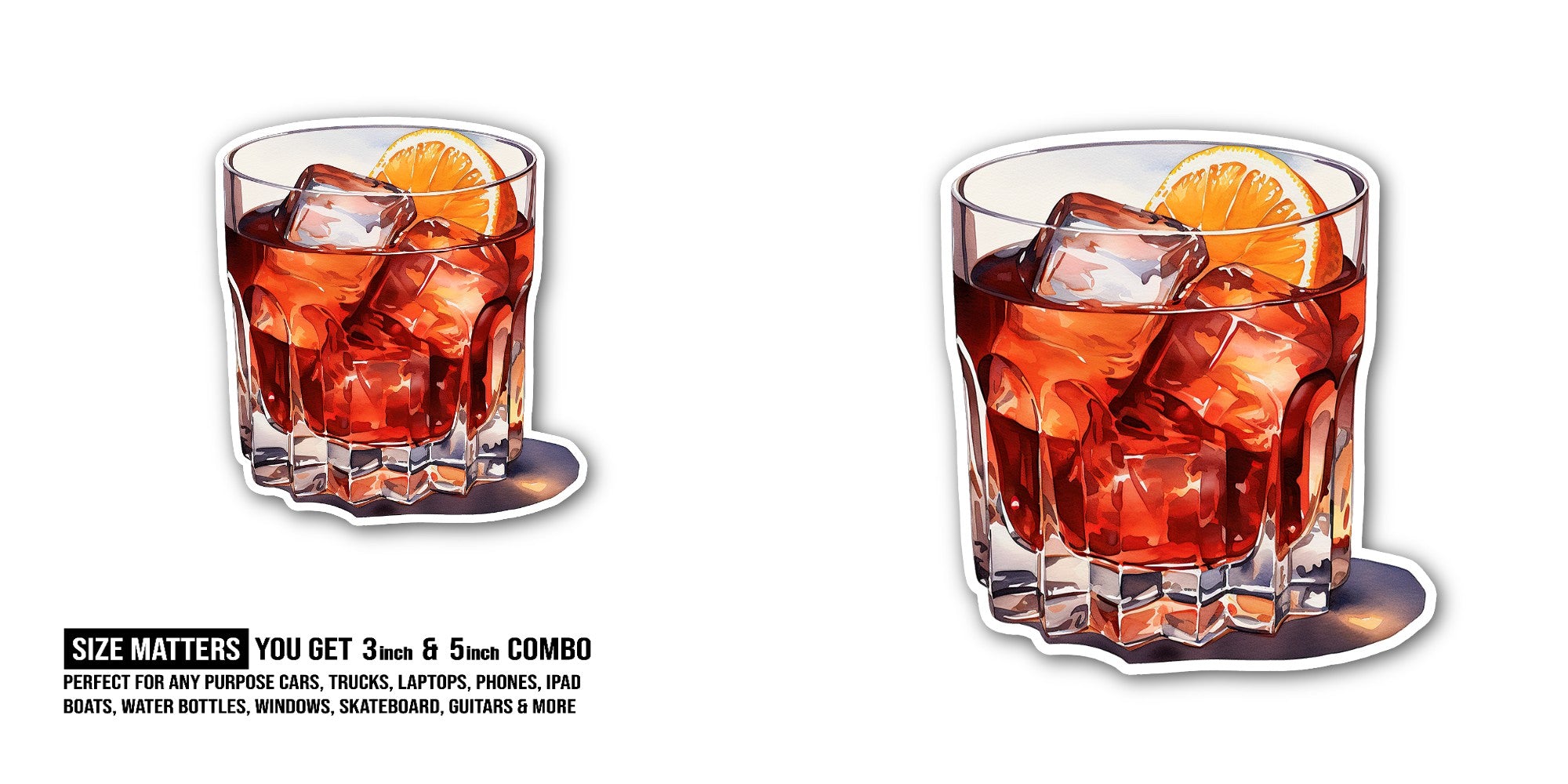 Negr0ni cocktail Sticker, Waterproof Vinyl Decal Sticker Indoor Or Outdoor 2 (Pieces) 3" and 5"