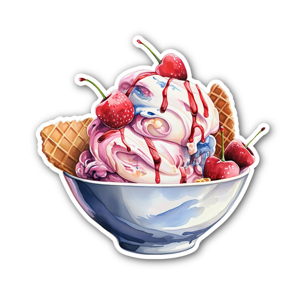 Scoops of ice cream topped Sticker, Waterproof Vinyl Decal Sticker Indoor Or Outdoor 2 (Pieces) 3" and 5"