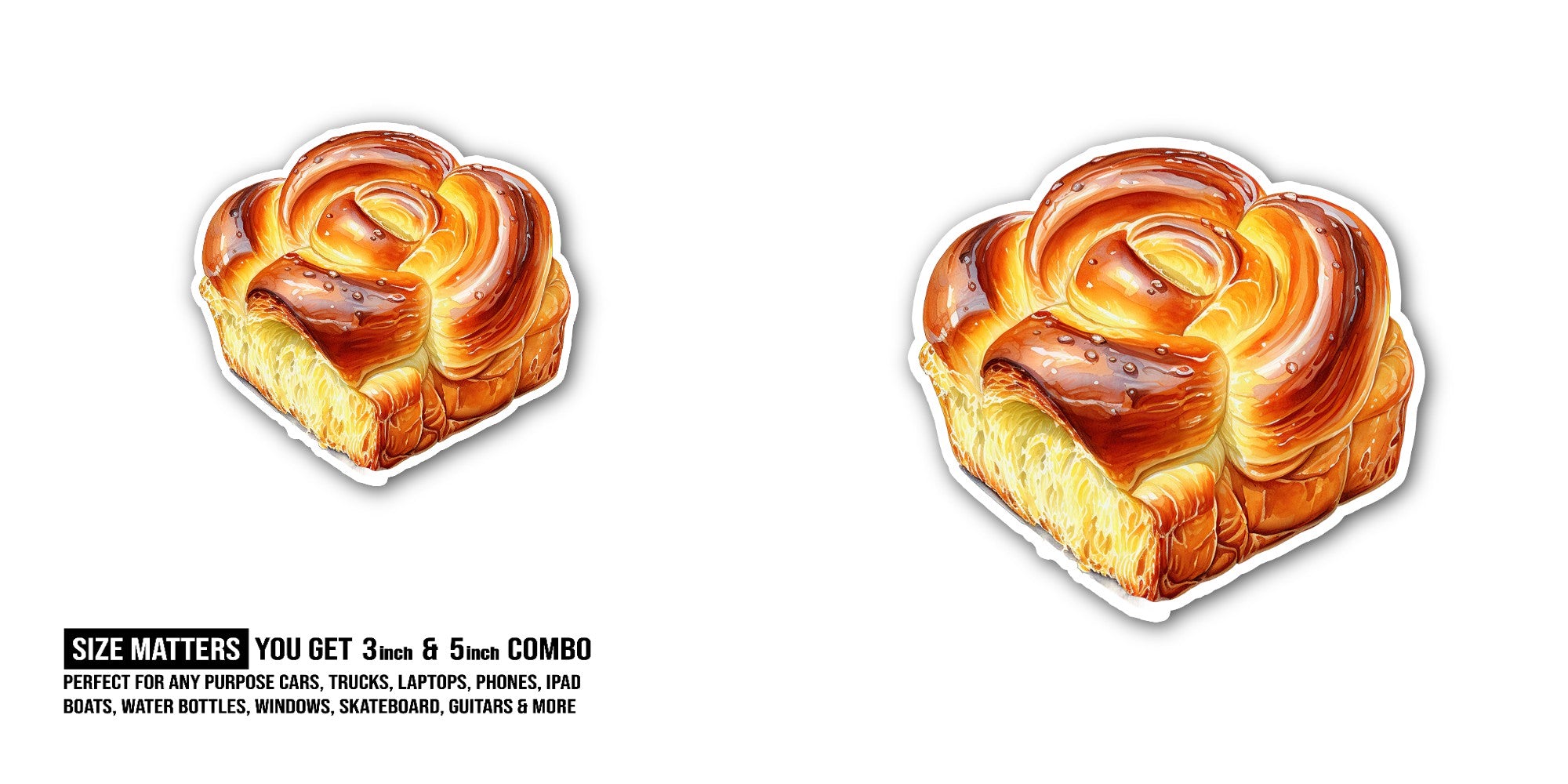 Danish pastry Sticker, Waterproof Vinyl Decal Sticker Indoor Or Outdoor 2 (Pieces) 3" and 5"