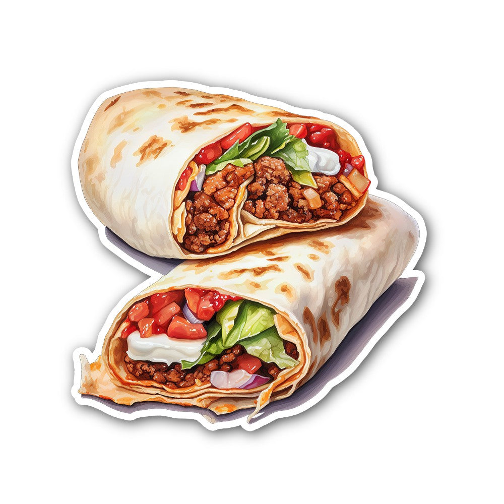 Tasty Burrito Street Food Sticker, Waterproof Vinyl Decal Sticker Indoor Or Outdoor 2 (Pieces) 3" and 5"