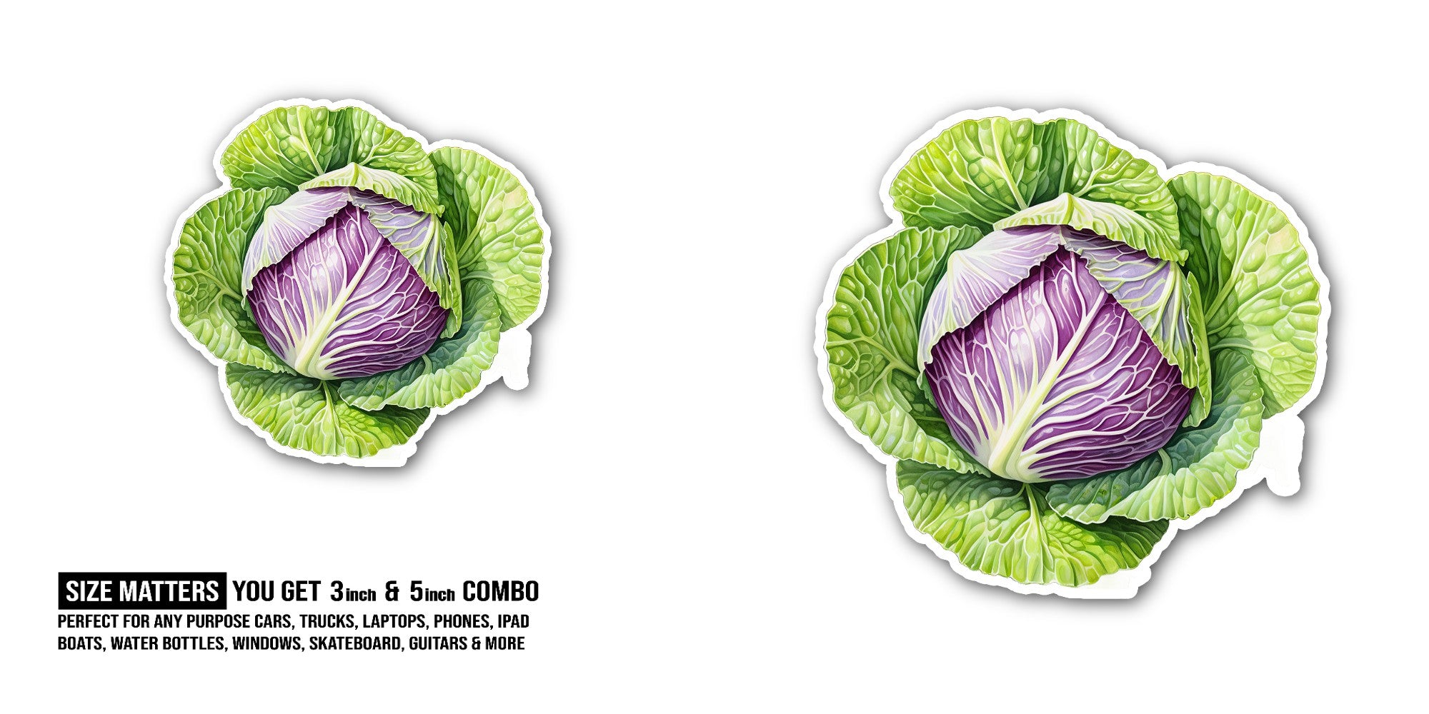 purple cabbage Sticker, Waterproof Vinyl Decal Sticker Indoor Or Outdoor 2 (Pieces) 3" and 5"