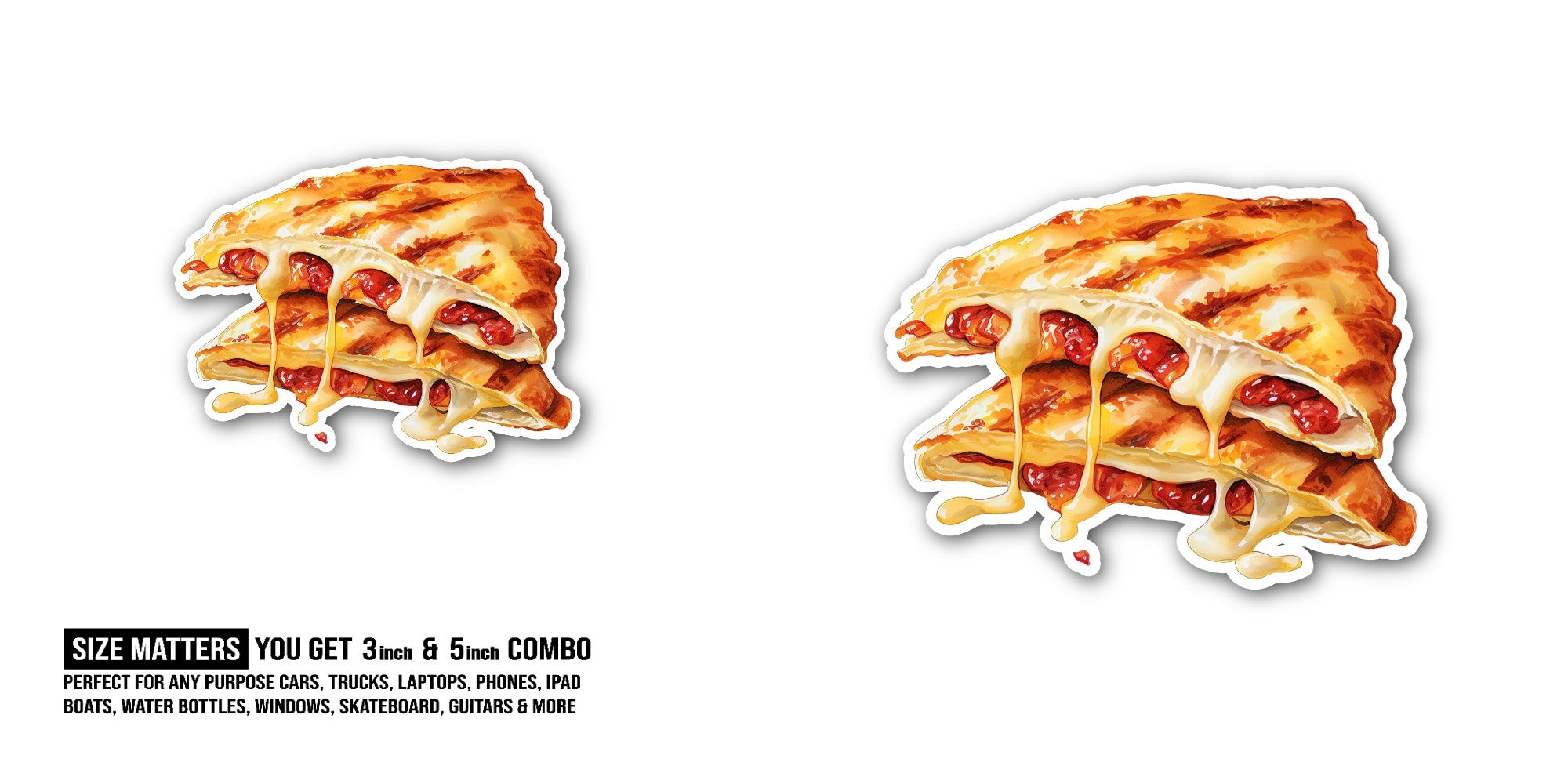 Crispy Cheese Pizza Slice Sticker, Waterproof Vinyl Decal Sticker Indoor Or Outdoor 2 (Pieces) 3" and 5"