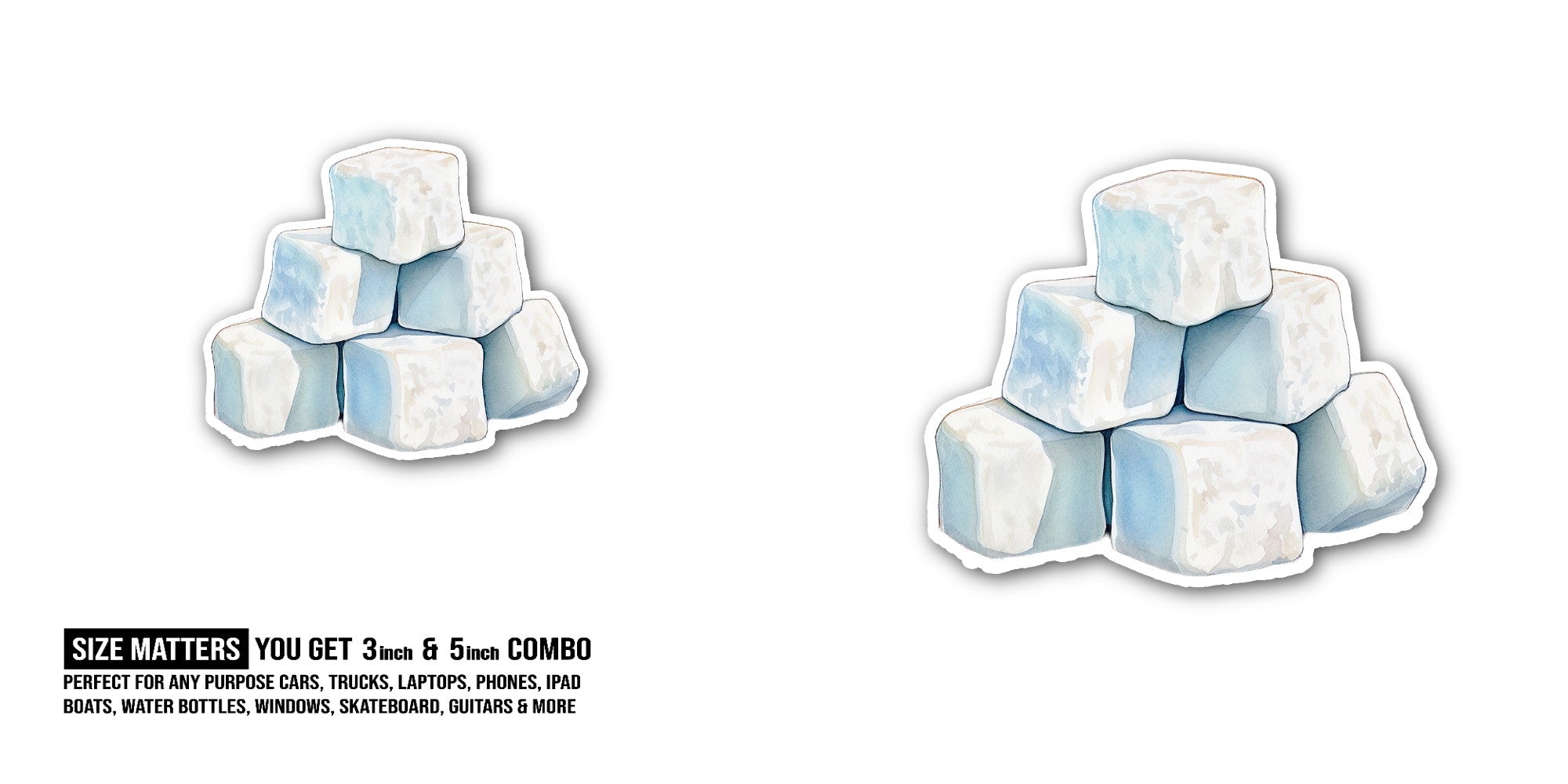 Cool Ice Cube Sticker, Waterproof Vinyl Decal Sticker Indoor Or Outdoor 2 (Pieces) 3" and 5"