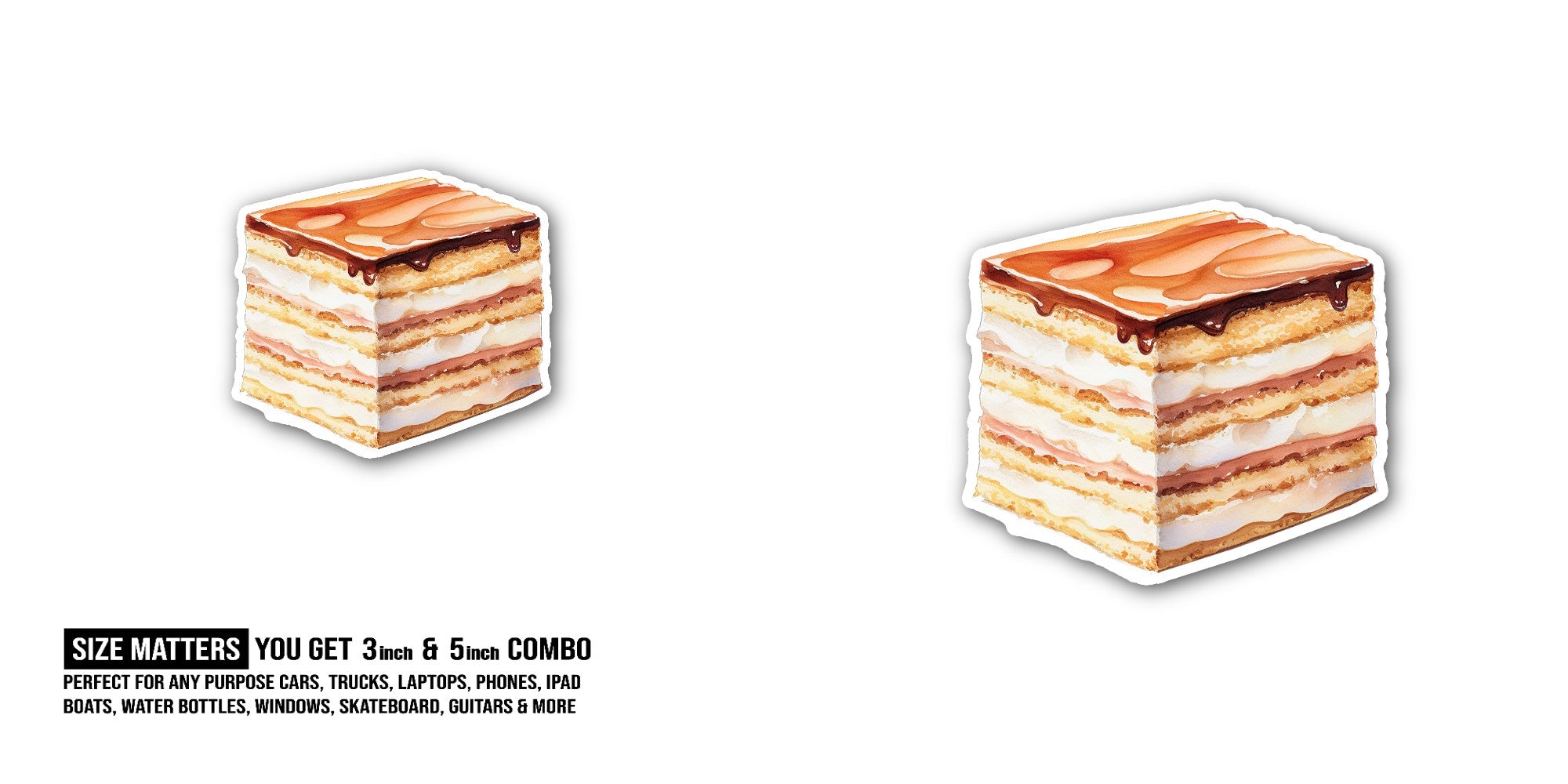 Chocolate Yummy Tiramisu cake Sticker, Waterproof Vinyl Decal Sticker Indoor Or Outdoor 2 (Pieces) 3" and 5"