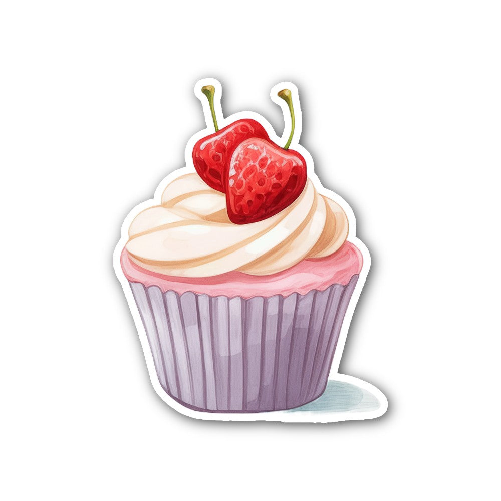 Strawberry With Pink Cupcake Sticker, Waterproof Vinyl Decal Sticker Indoor Or Outdoor 2 (Pieces) 3" and 5"