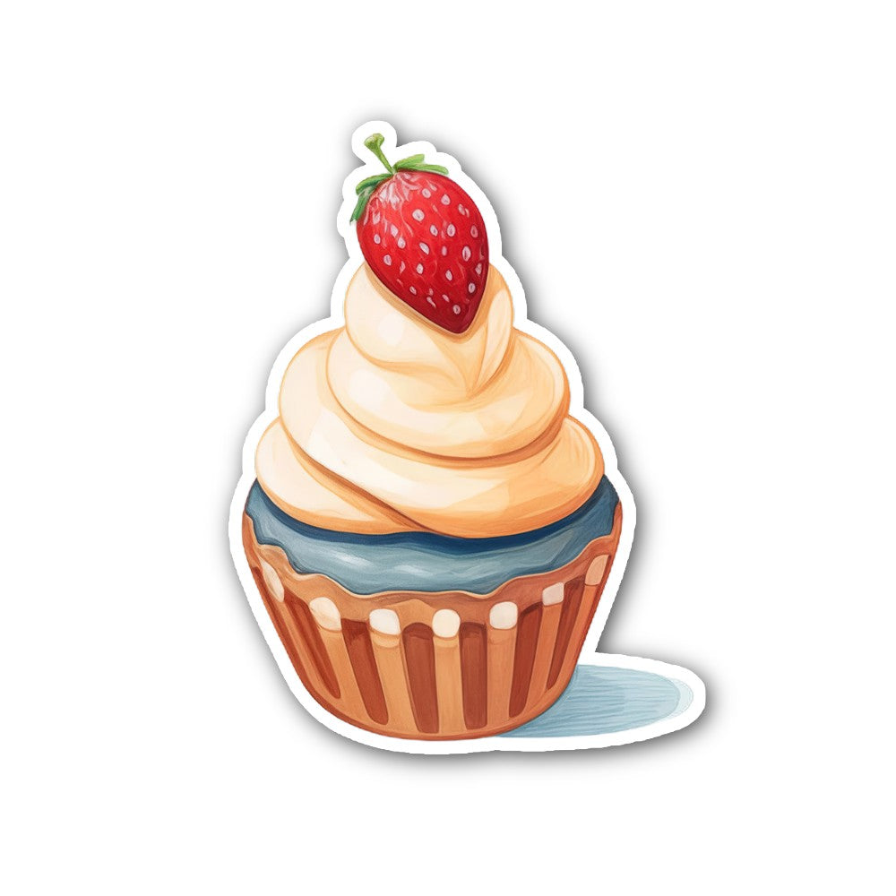 Strawberry With Chocolate Cupcake  Sticker, Waterproof Vinyl Decal Sticker Indoor Or Outdoor 2 (Pieces) 3" and 5"