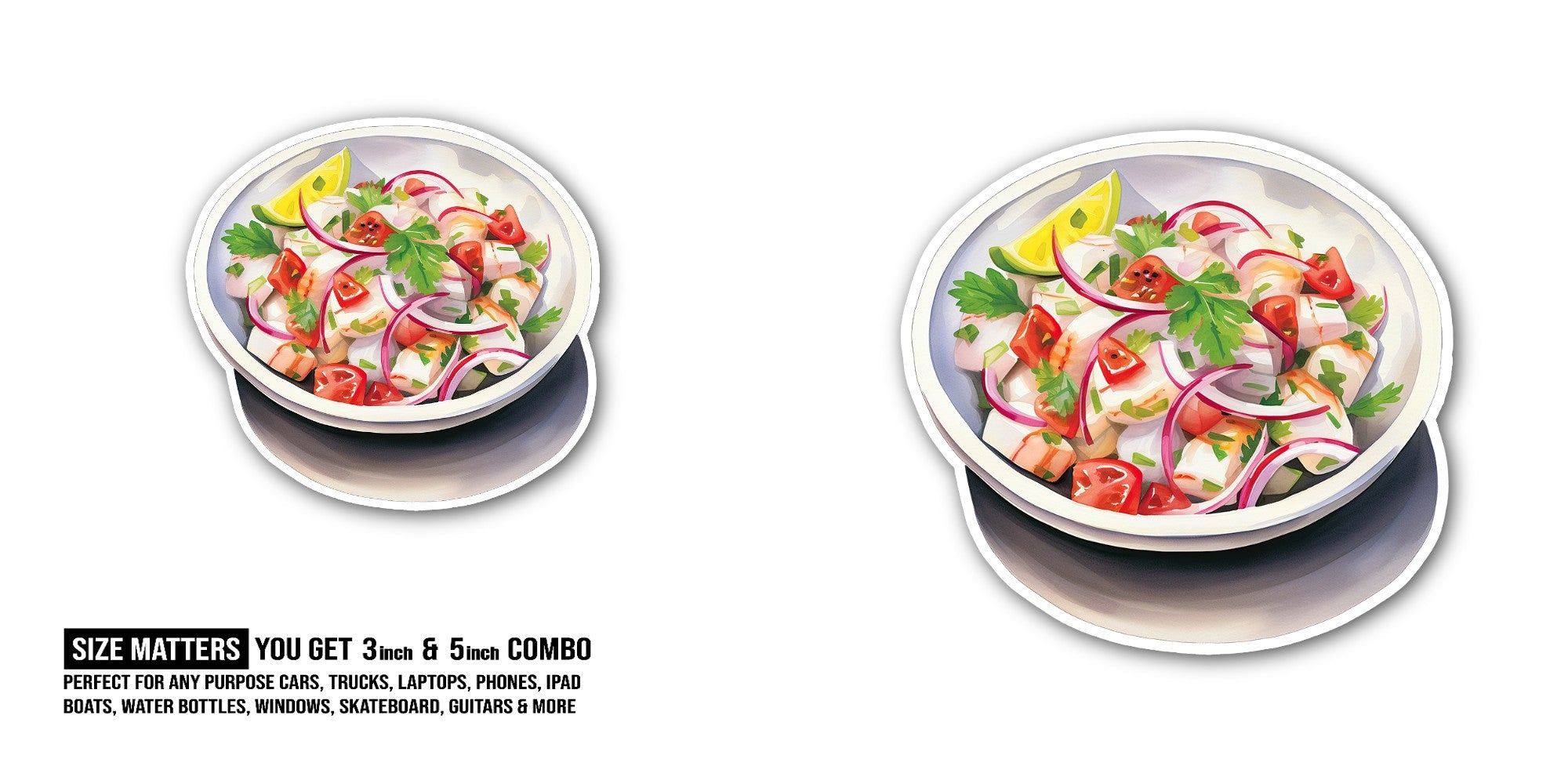 Tasty Vegetable Salad Bowl Sticker, Waterproof Vinyl Decal Sticker Indoor Or Outdoor 2 (Pieces) 3" and 5"