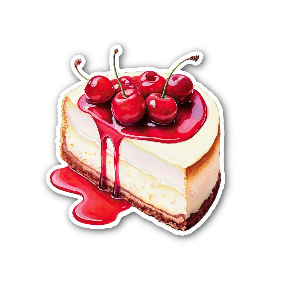 Tasty Cherry Cheesecake Sticker, Waterproof Vinyl Decal Sticker Indoor Or Outdoor 2 (Pieces) 3" and 5"