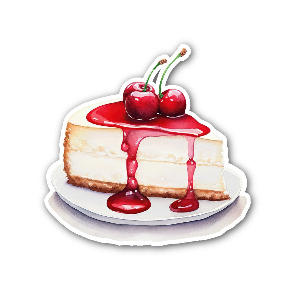 Cherry Cheesecake slice Sticker, Waterproof Vinyl Decal Sticker Indoor Or Outdoor 2 (Pieces) 3" and 5"