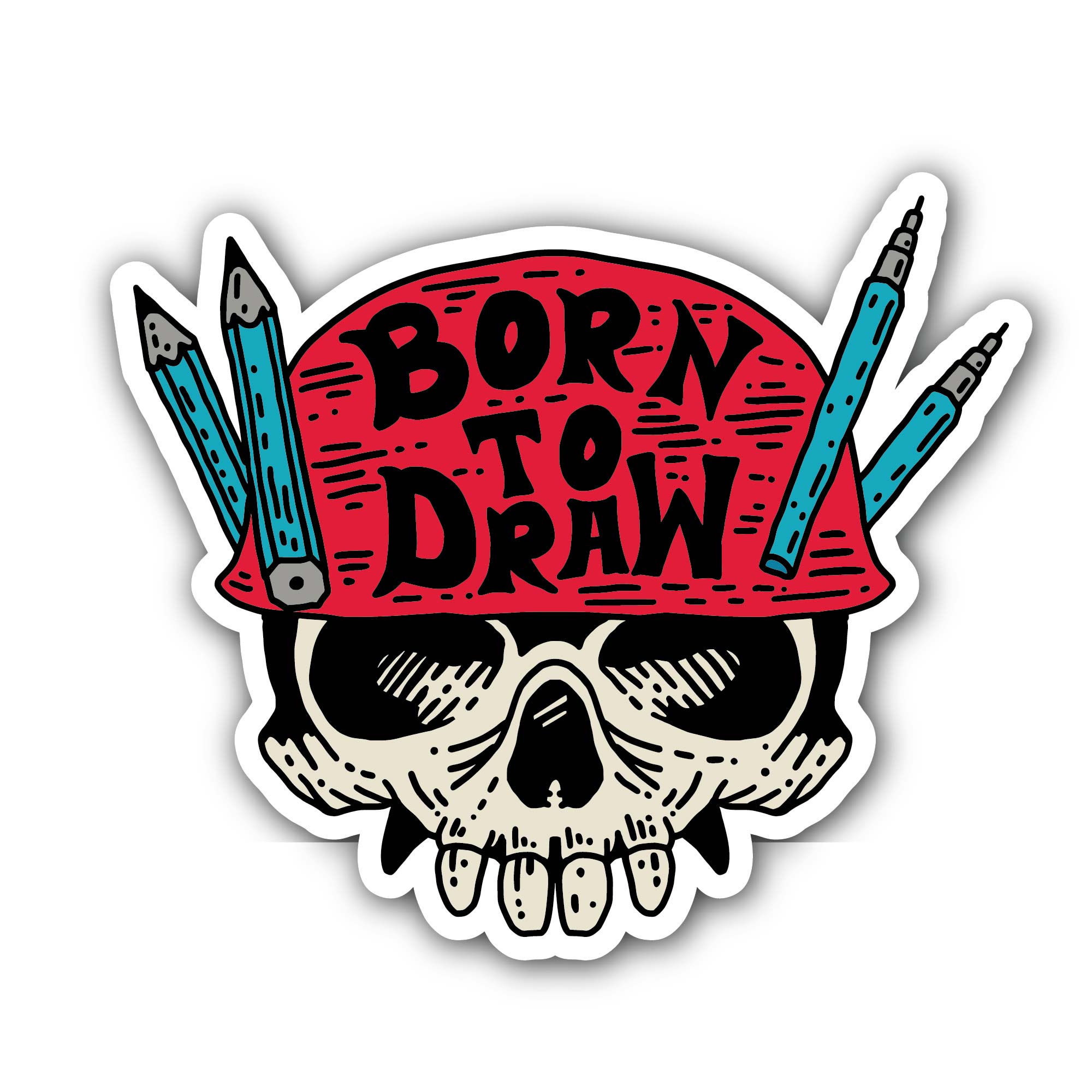 Born to Draw Painting Skull Sticker, Waterproof Vinyl Decal Sticker Indoor Or Outdoor 2 (Pieces) 3" and 5"