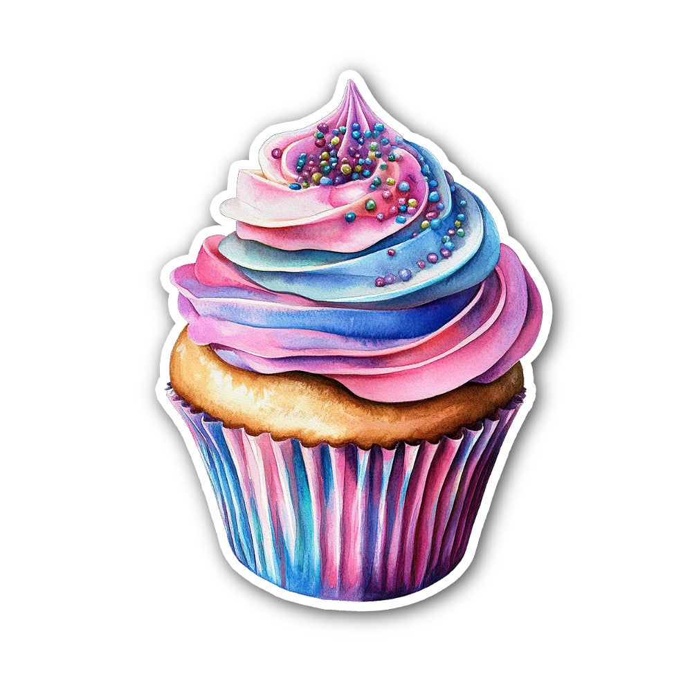 Pink & Blue cupcake Sticker, Waterproof Vinyl Decal Sticker Indoor Or Outdoor 2 (Pieces) 3" and 5"