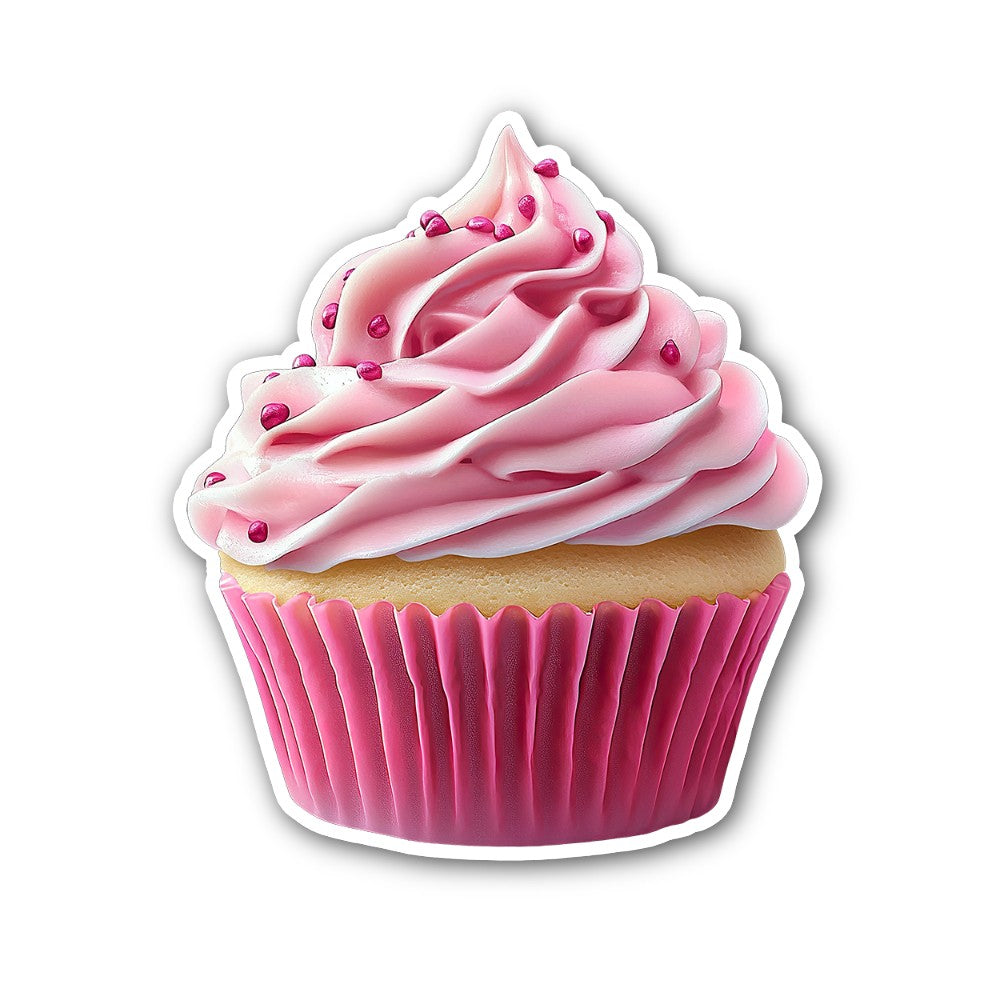 cupcake with Pink frosting Sticker, Waterproof Vinyl Decal Sticker Indoor Or Outdoor 2 (Pieces) 3" and 5"
